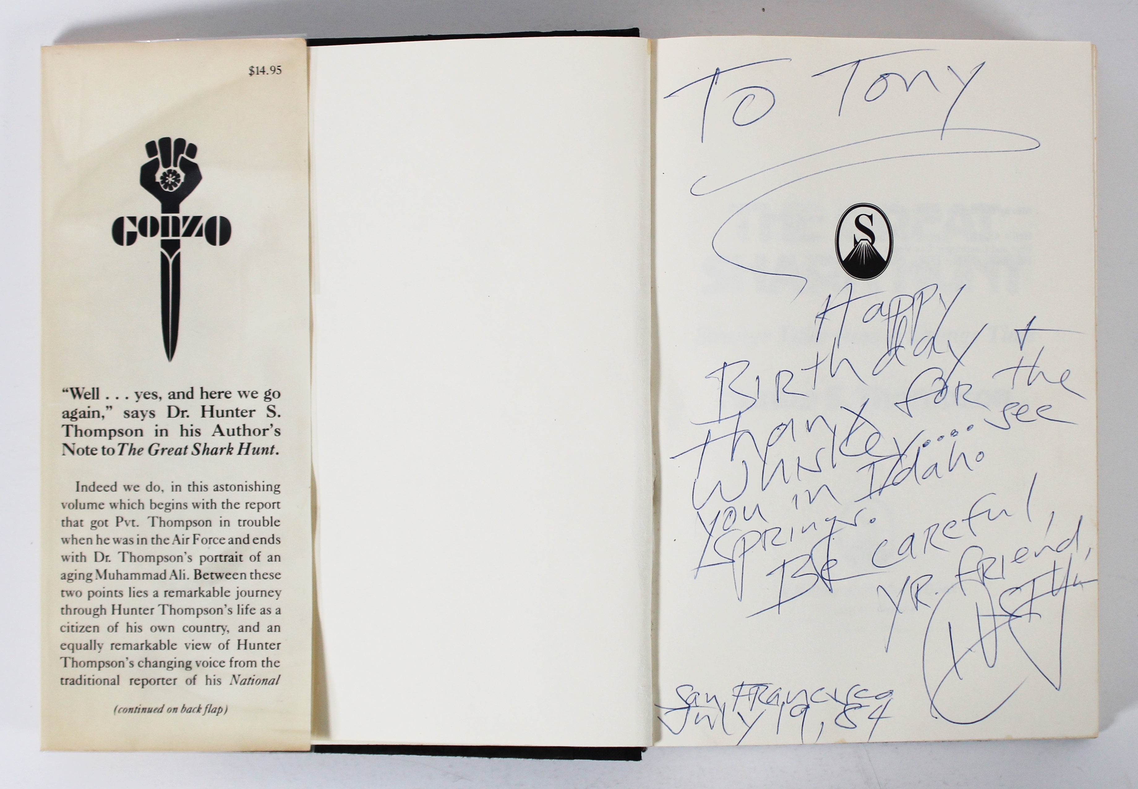 Hunter S. Thompson Signed The Great Shark Hunt First Edition Book BAS #AD04276