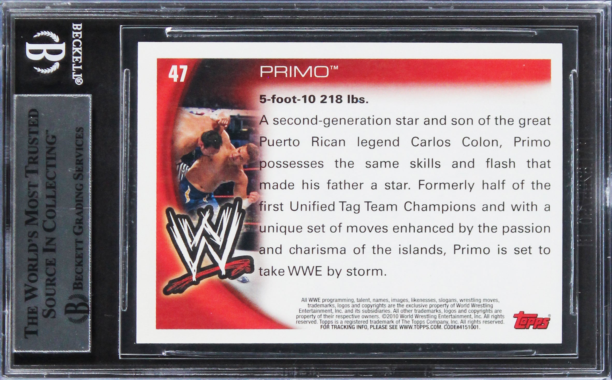 Primo Authentic Signed 2010 Topps WWE #47 Card BAS Slabbed