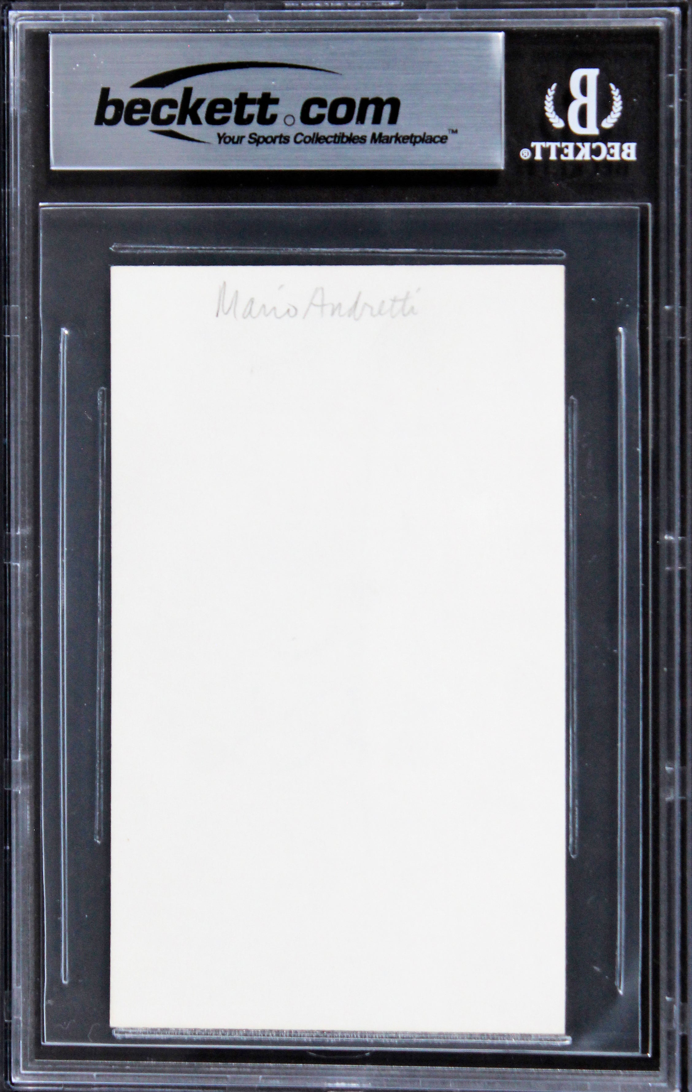 NASCAR Mario Andretti Authentic Signed 3x5 Index Card BAS Slabbed 1