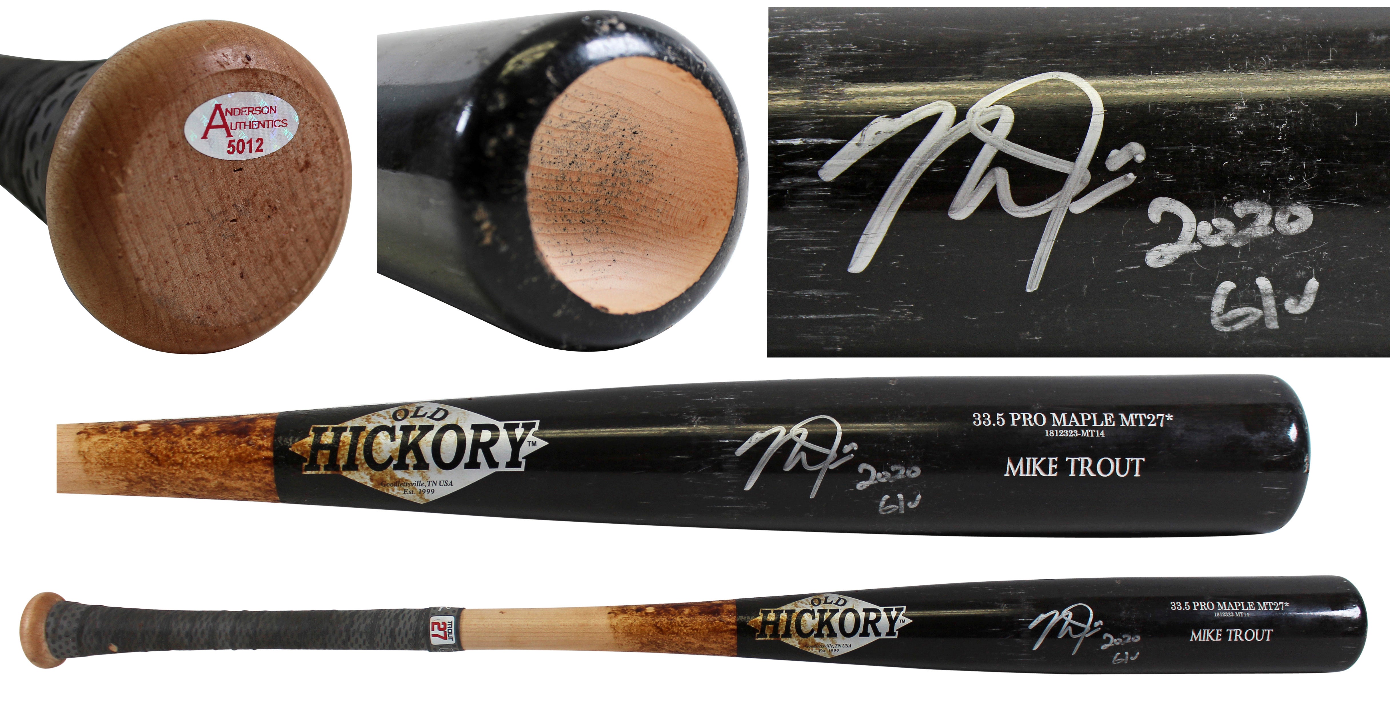 Angels Mike Trout 2020 G/U Signed Game Used Old Hickory Pro Maple MT27* Bat BAS