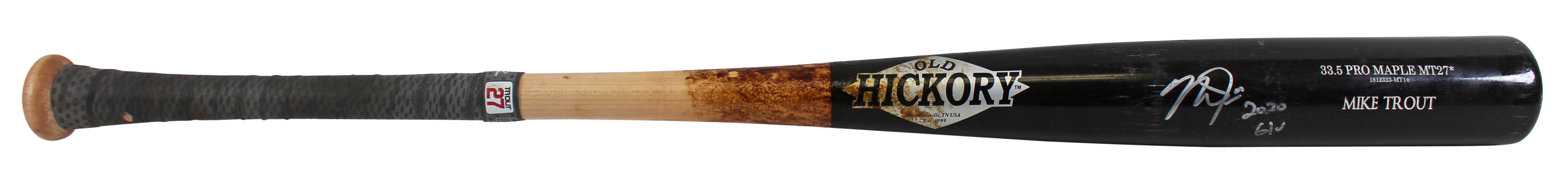 Angels Mike Trout 2020 G/U Signed Game Used Old Hickory Pro Maple MT27* Bat BAS