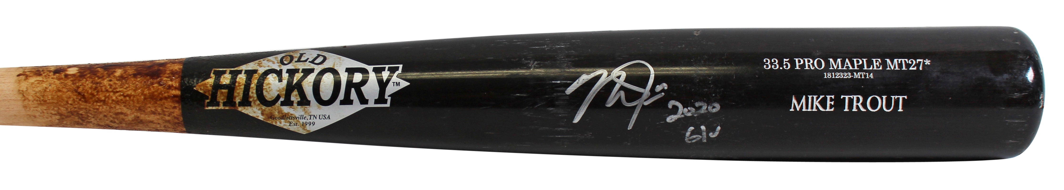 Angels Mike Trout 2020 G/U Signed Game Used Old Hickory Pro Maple MT27* Bat BAS