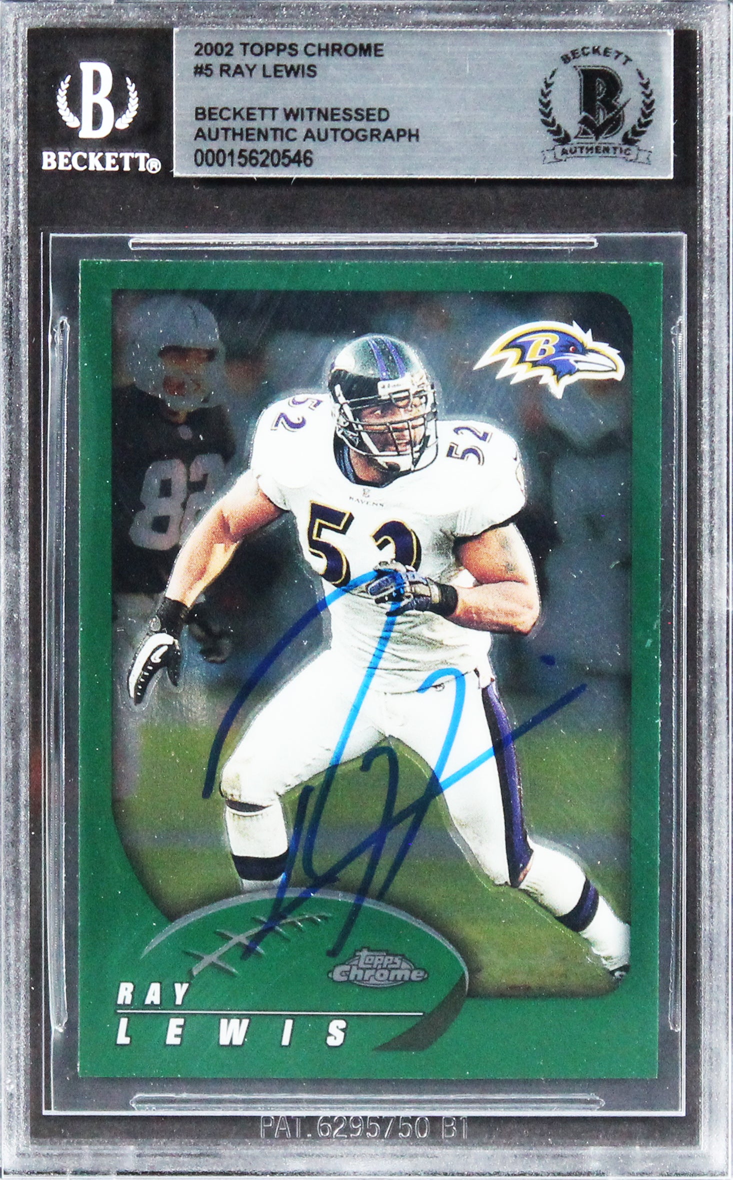 Ravens Ray Lewis Authentic Signed 2002 Topps Chrome #5 Card BAS Slabbed