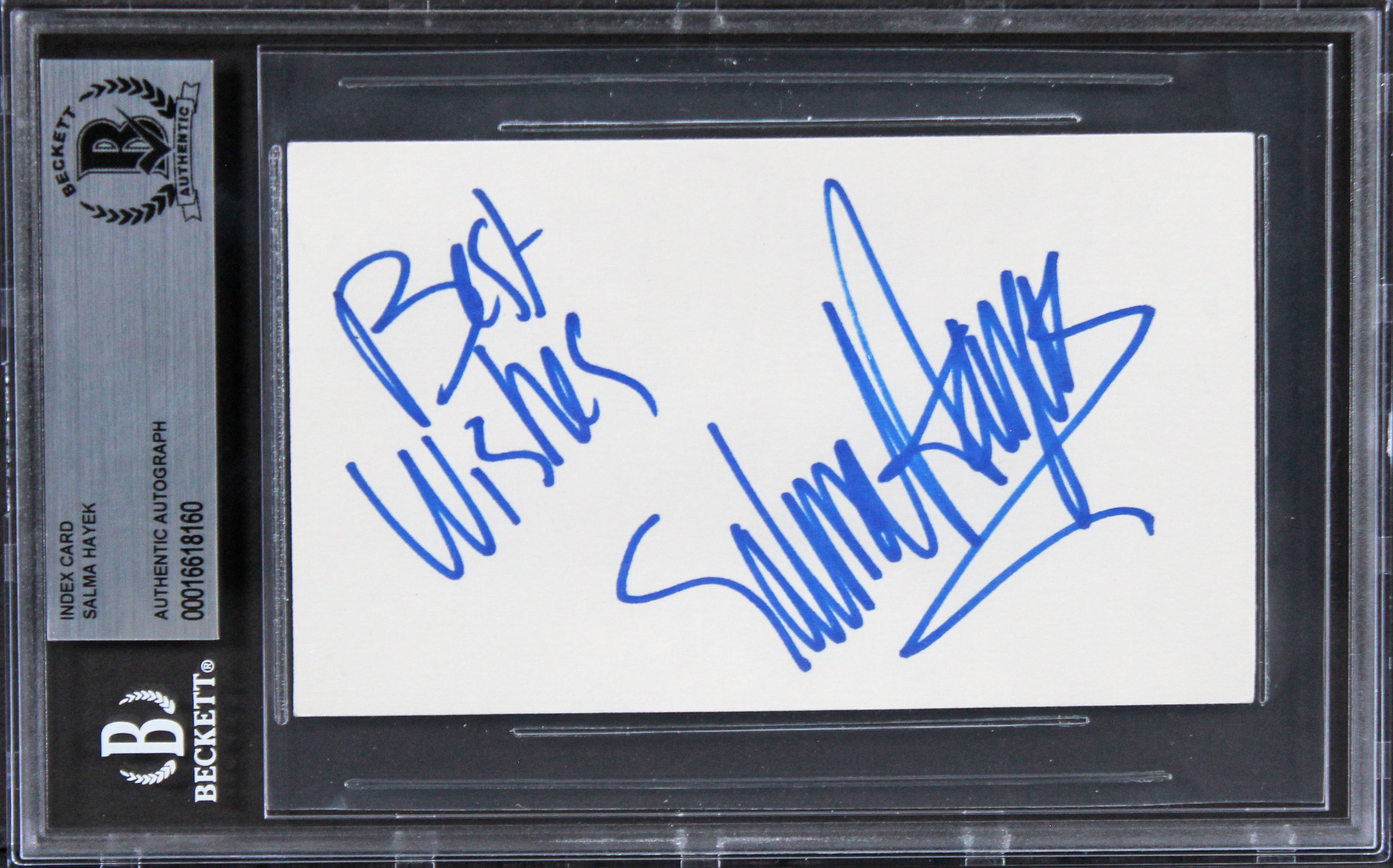 Salma Hayek Grown Ups "Best Wishes" Signed 3x5 Index Card BAS Slabbed 1