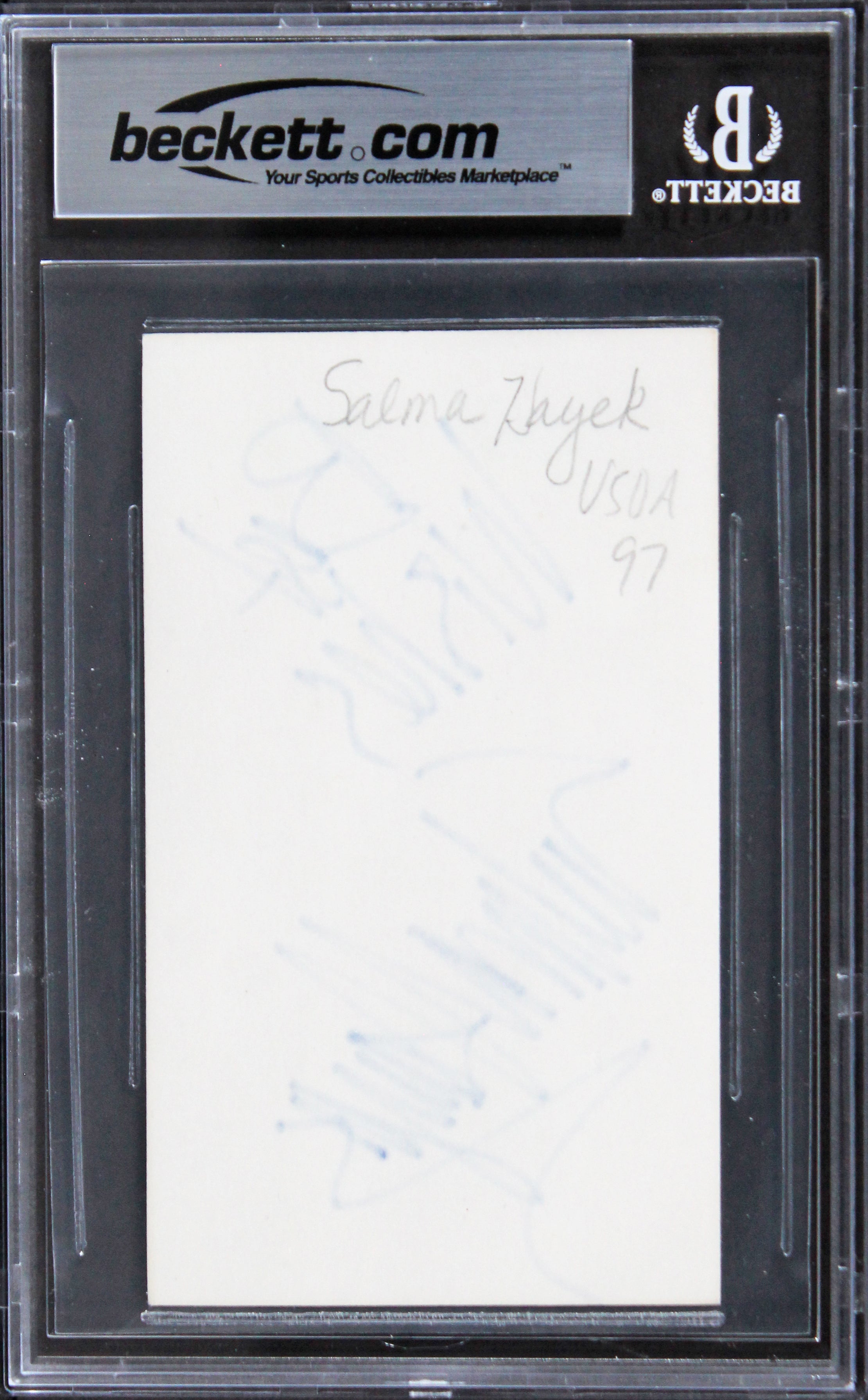 Salma Hayek Grown Ups "Best Wishes" Signed 3x5 Index Card BAS Slabbed 2