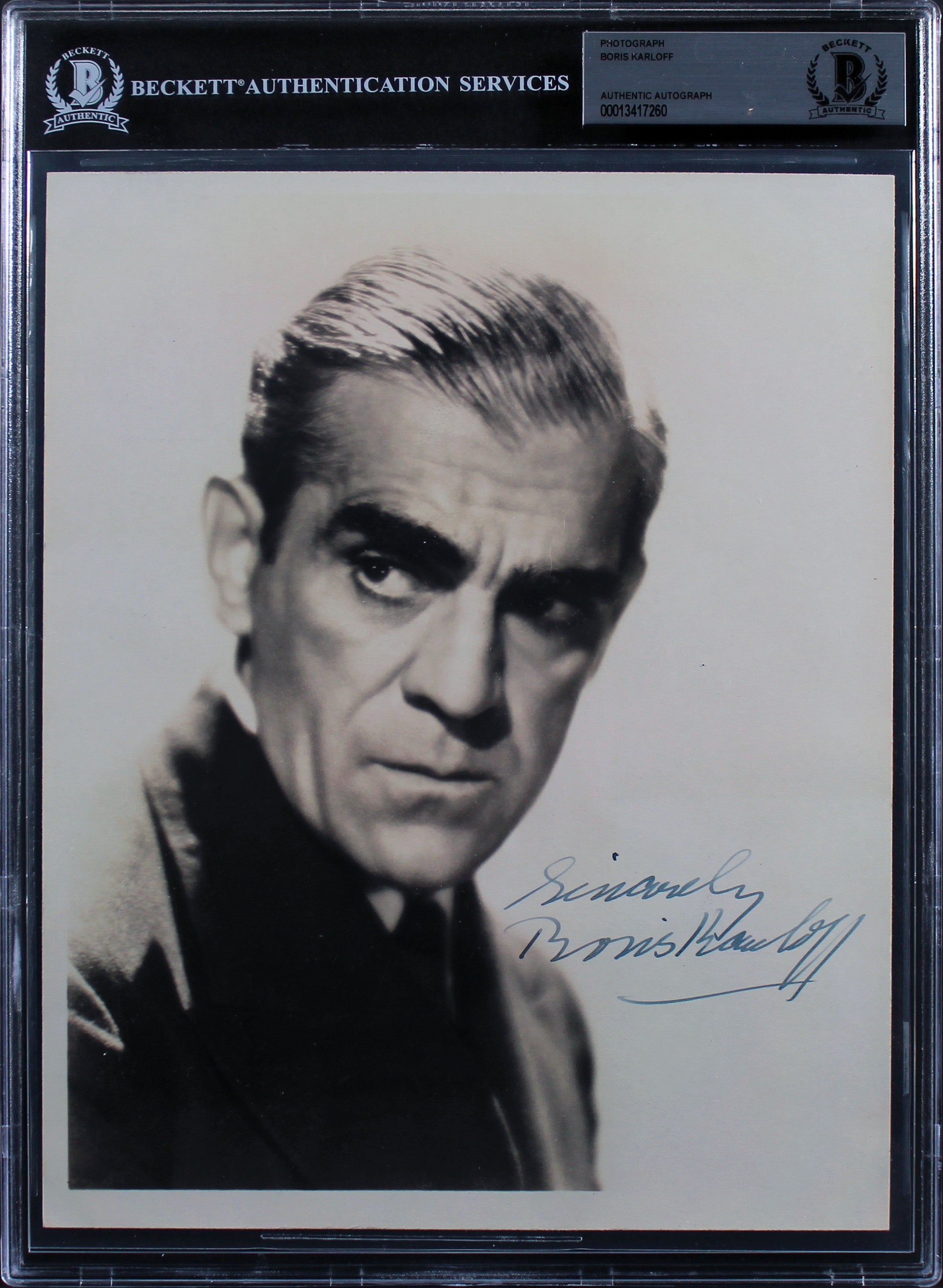 Boris Karloff Dracula Sincerely Authentic Signed 8x10 Photo BAS Slabbed