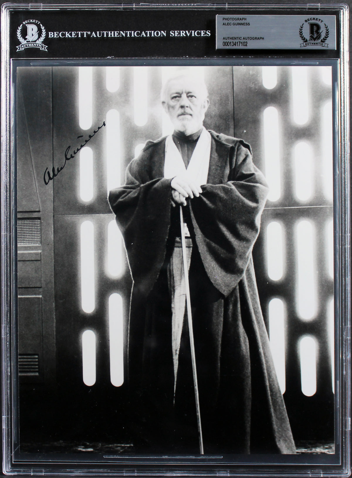 Alec Guinness Star Wars Authentic Signed 8x10 B&W Photo Auto 10! BAS Slabbed