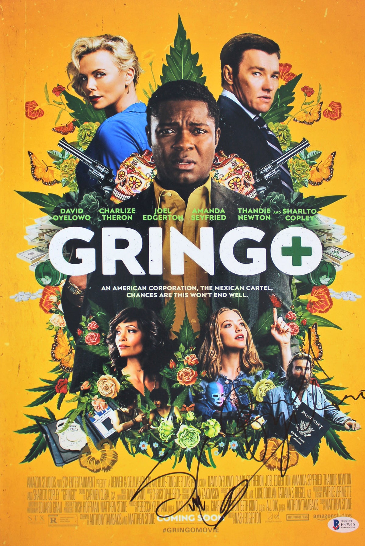 David Oyelowo & Sharlto Copley Gringo Signed 12x18 Mini Movie Poster BAS #E37915