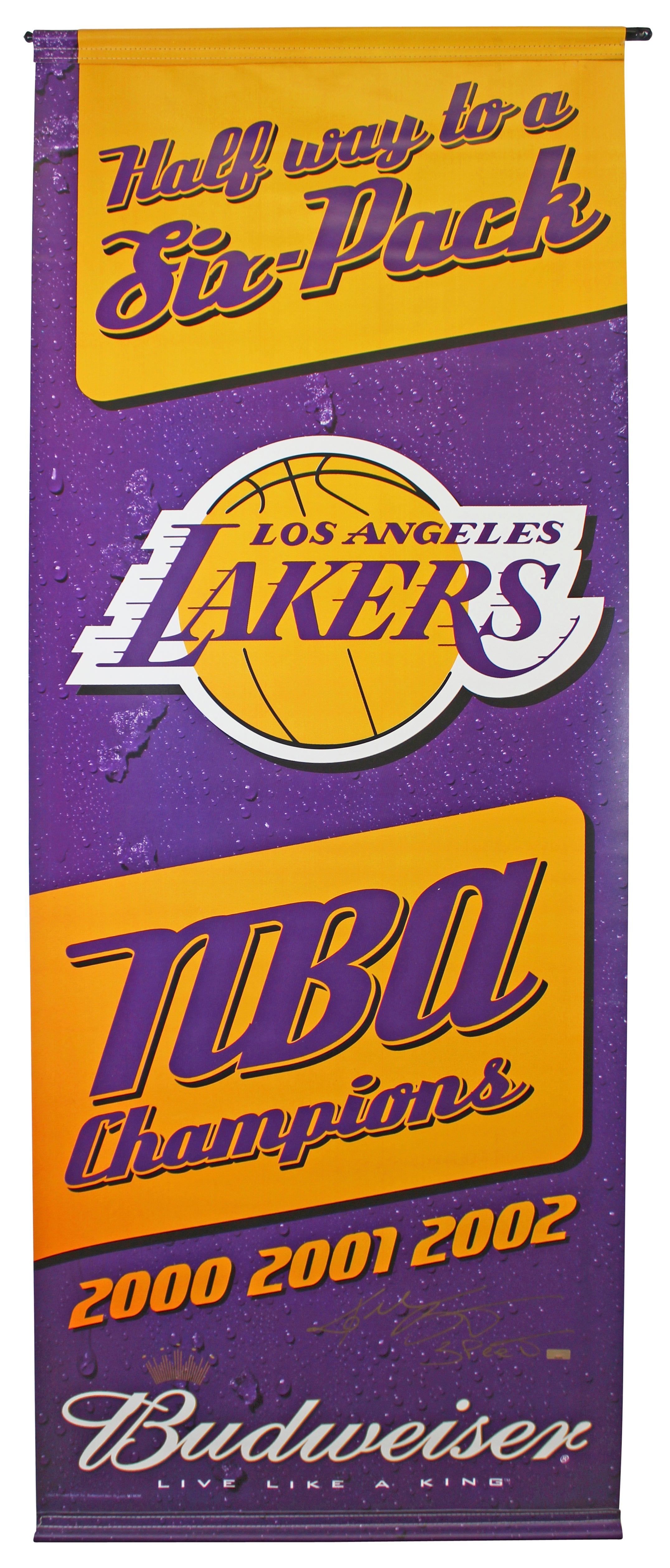 Lakers Kobe Bryant "3 Peat" Signed 22x57 2002 3 Peat NBA Champions Banner Panini