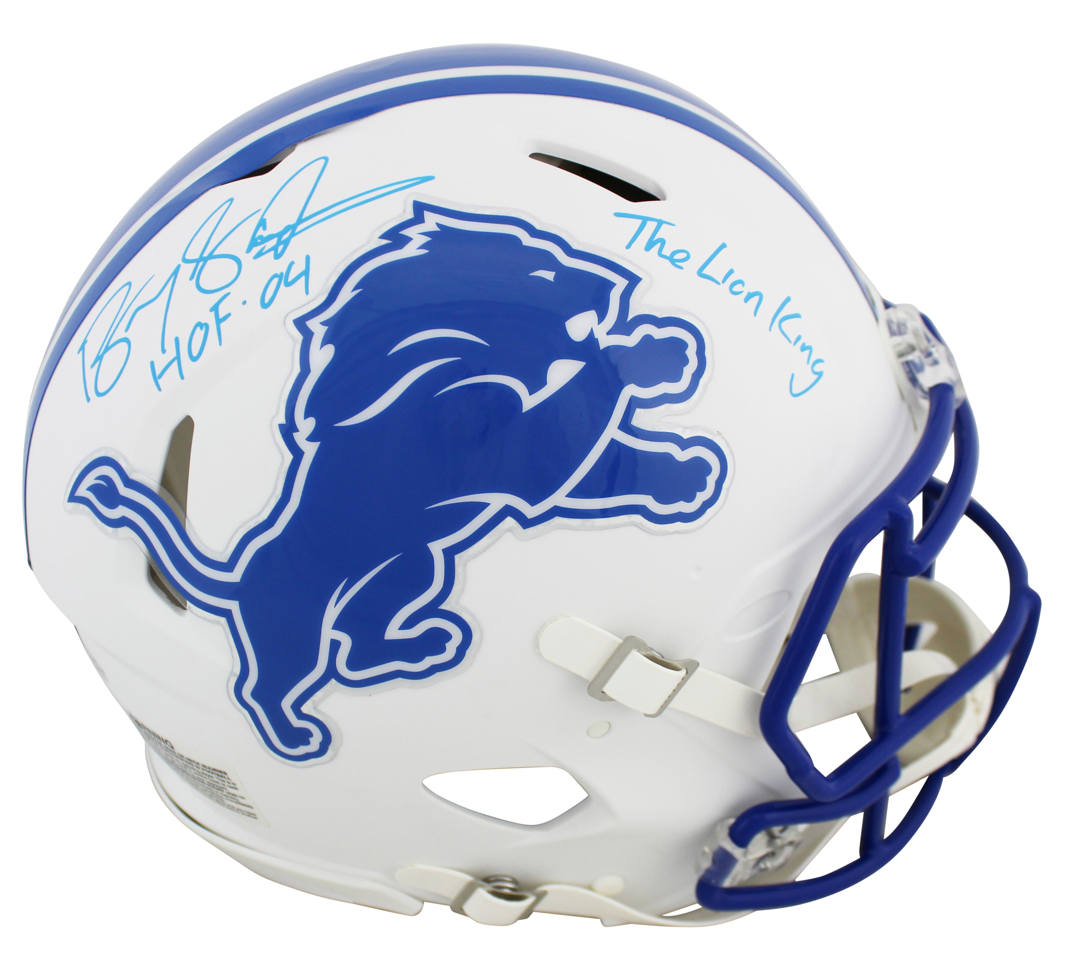 Lions Barry Sanders "2x Insc" Signed Flat White Proline F/S Speed Helmet BAS