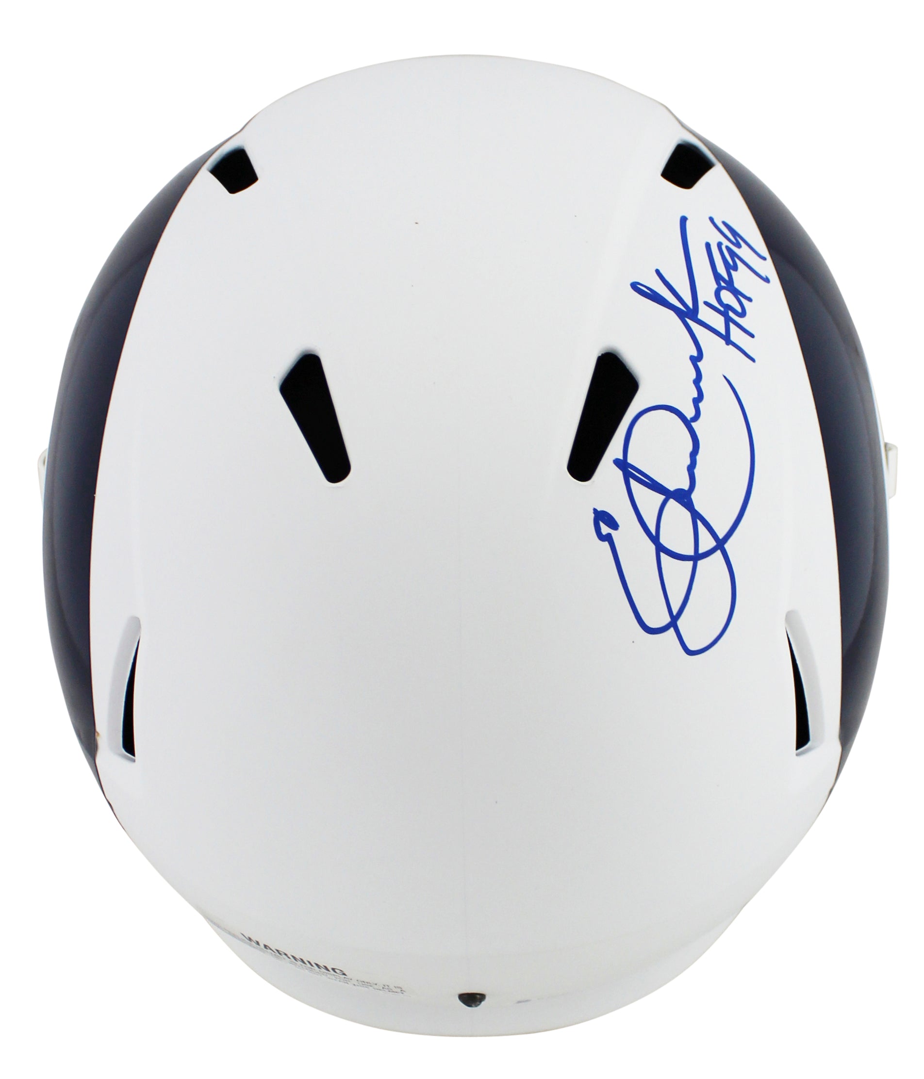 Rams Eric Dickerson HOF 99 Signed Flat White Full Size Speed Rep Helmet BAS Wit
