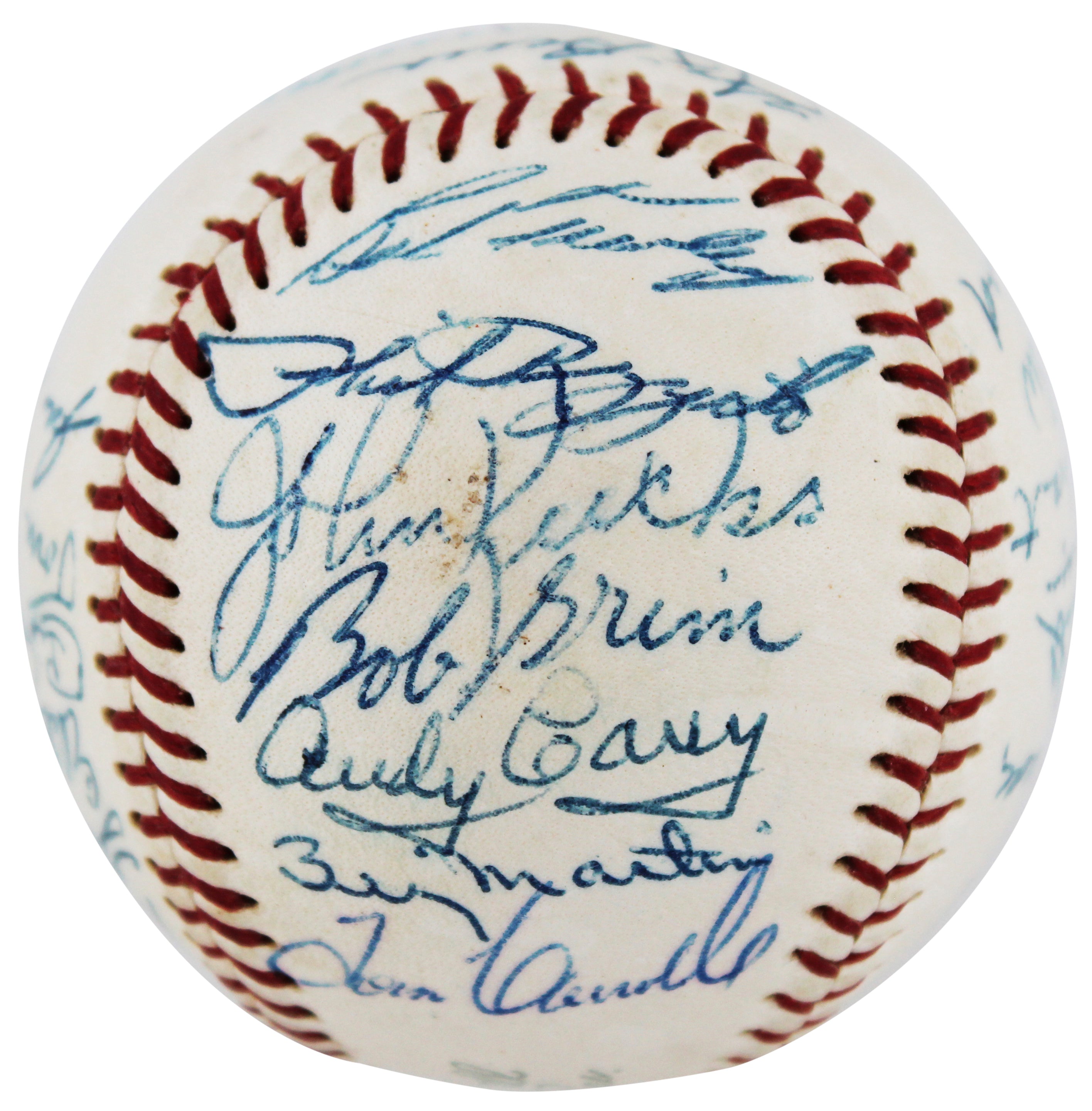 1956 Yankees WS Champs Mantle, Berra, Martin +24 Signed Oal Baseball BAS & PSA