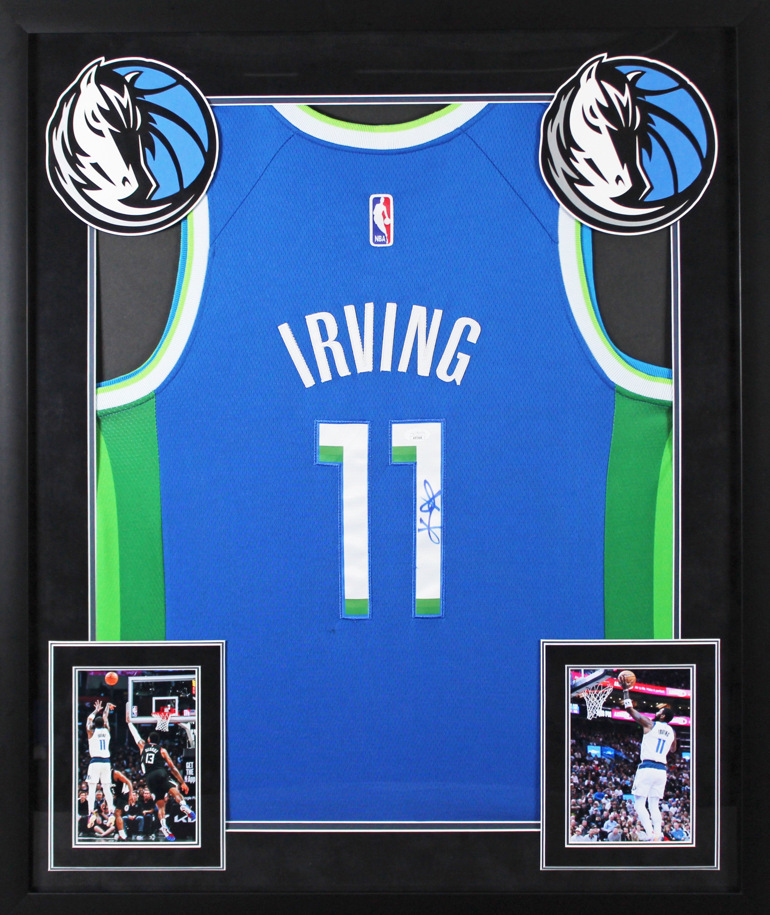 Mavericks Kyrie Irving Signed Blue Nike Swingman Framed Jersey JSA #AR73468