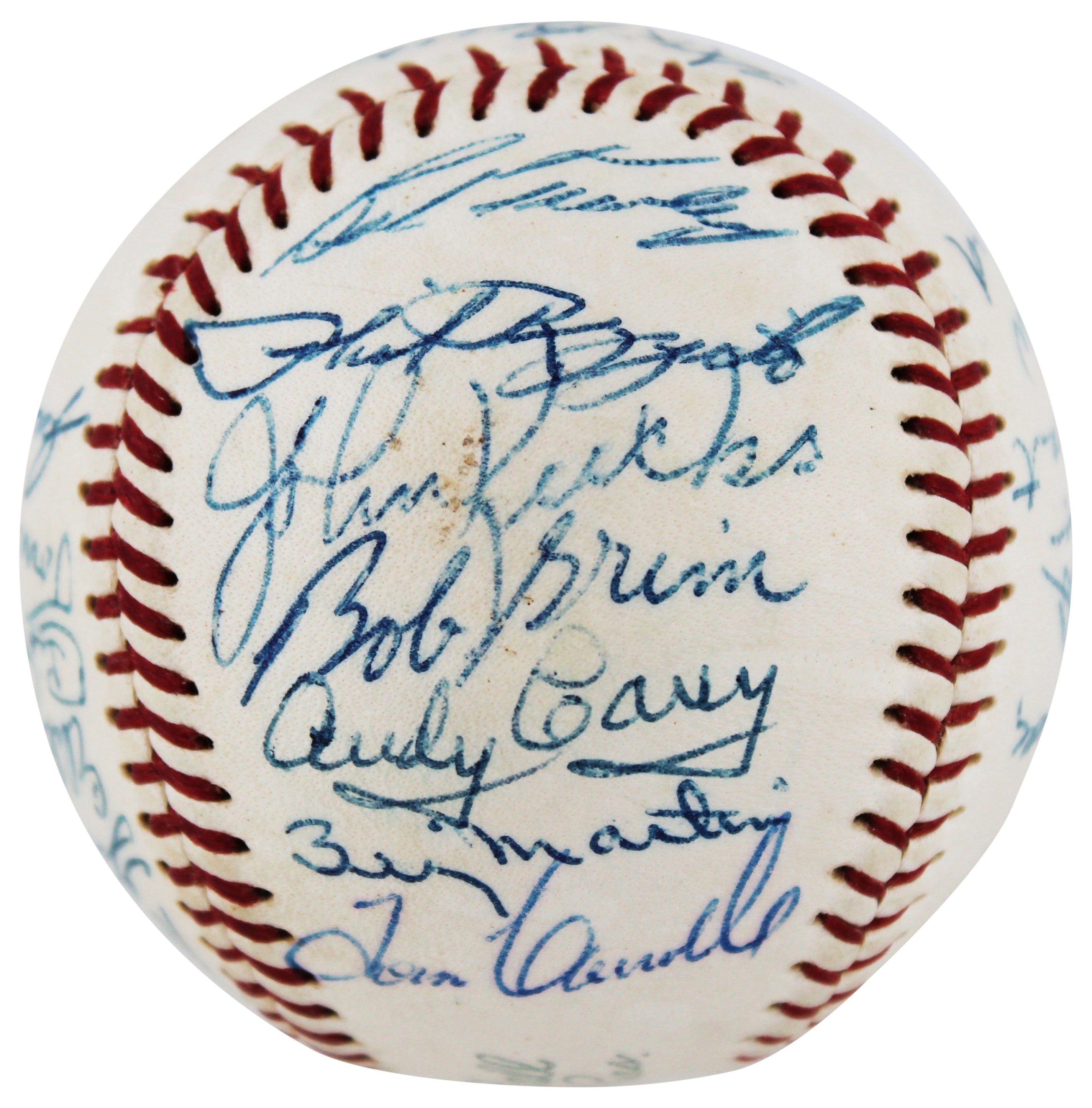 1956 Yankees WS Champs Mantle, Berra, Martin +24 Signed Oal Baseball BAS & PSA