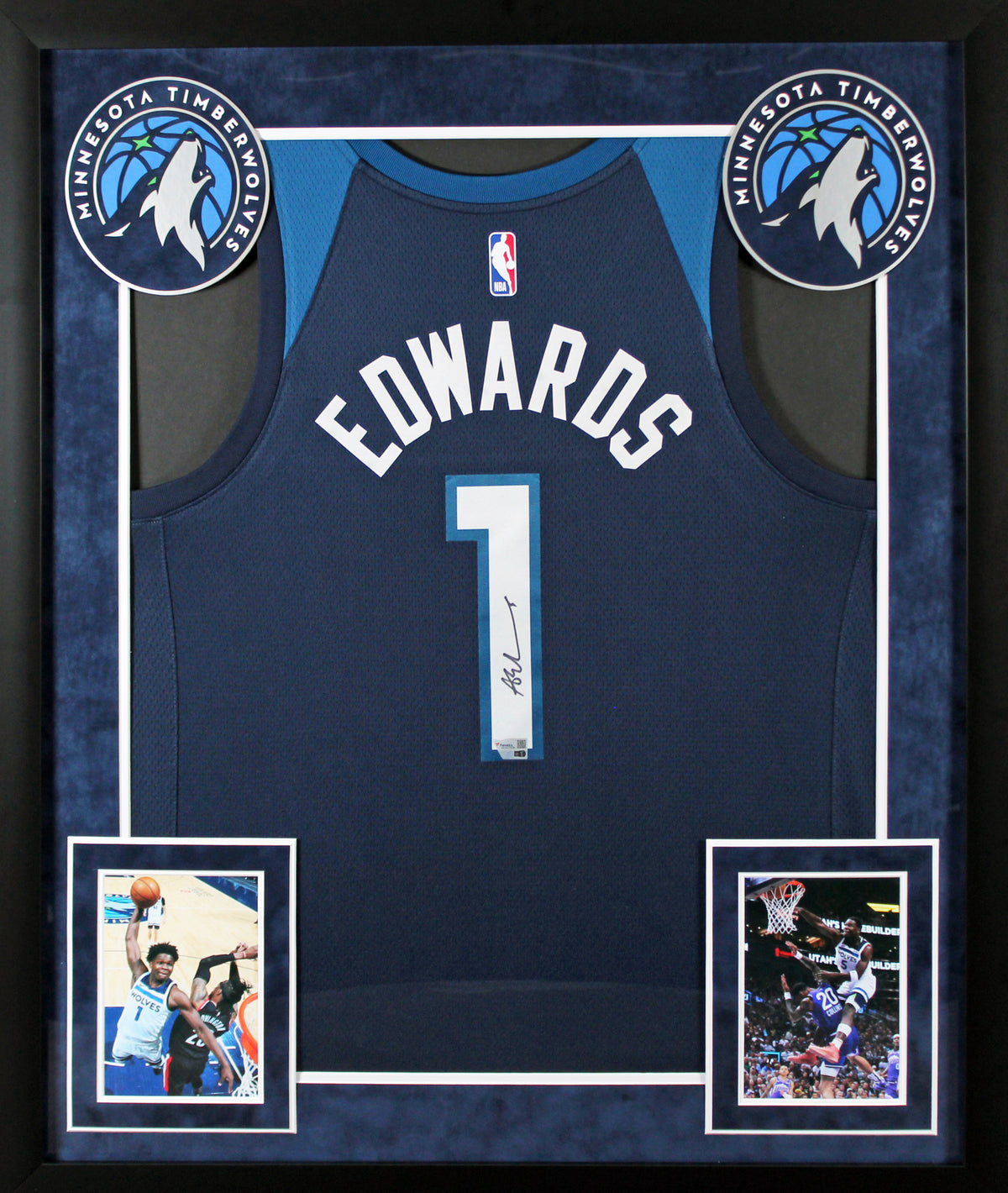 Timberwolves Anthony Edwards Signed Navy Blue Nike Framed Jersey Fanatics