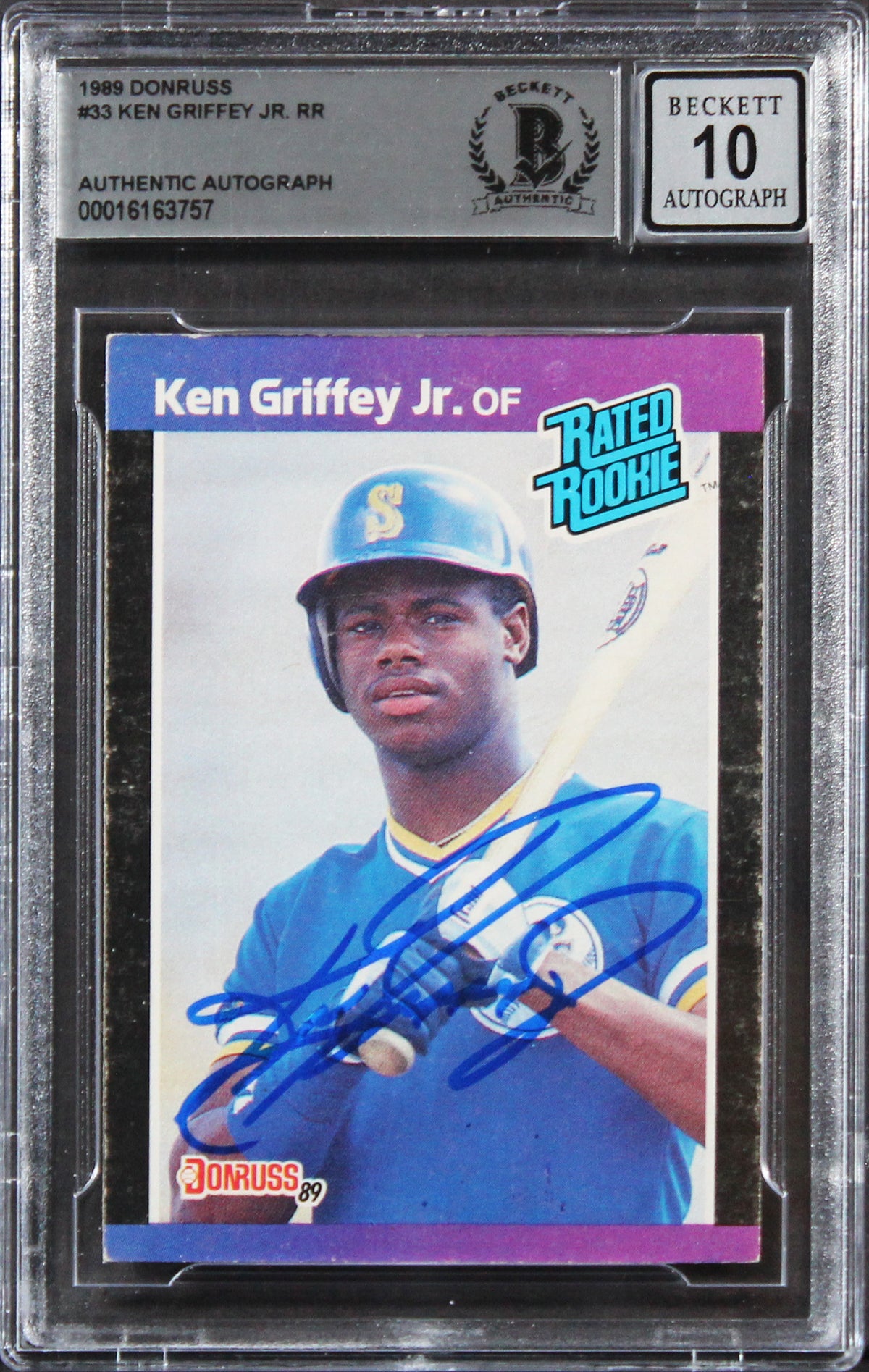 Mariners Ken Griffey Jr. Signed 1989 Donruss #33 Rookie Card Auto 10! BAS Slab 3