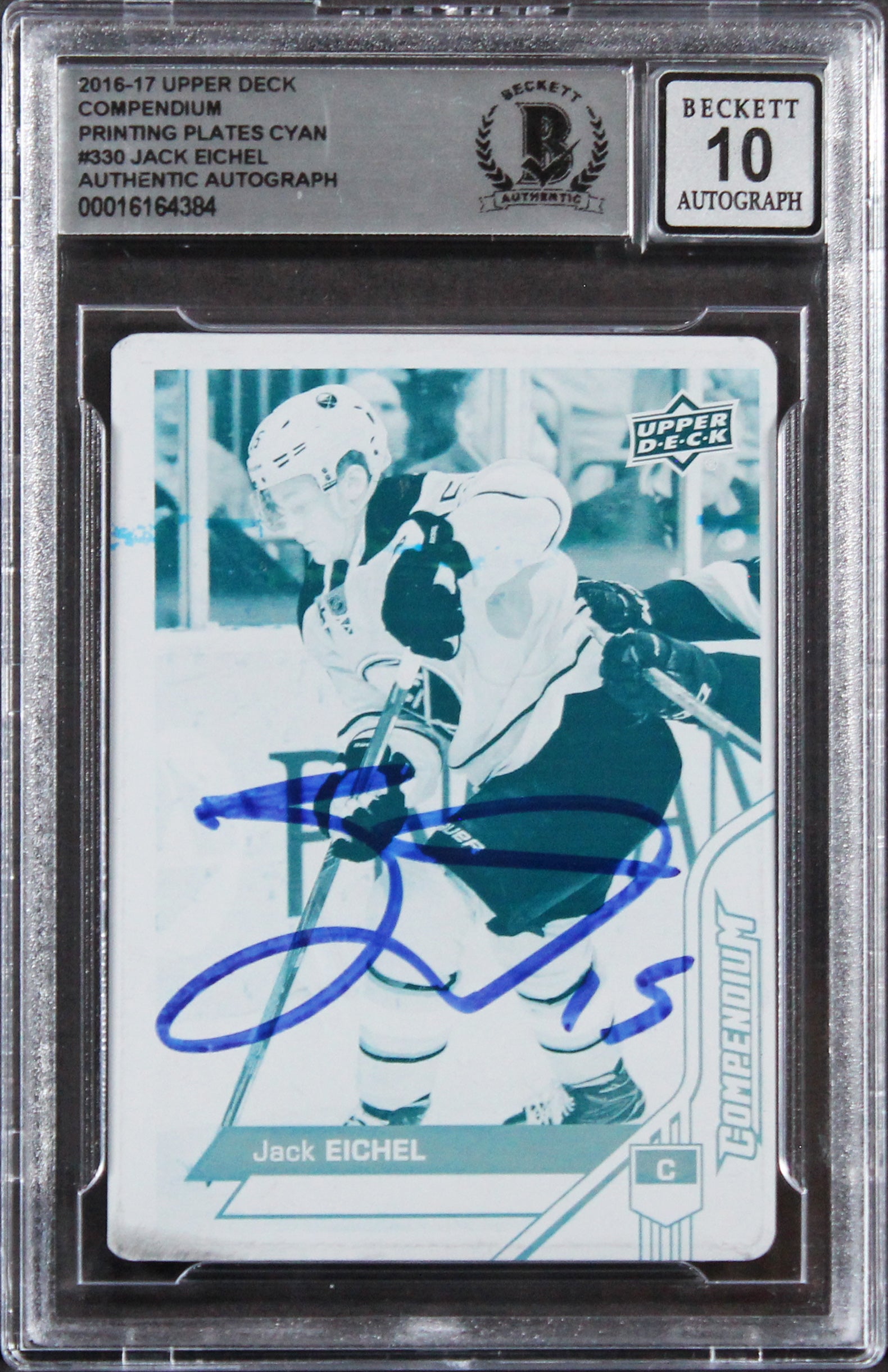 Sabres Jack Eichel Signed 2016 Upper Deck Compendium #330 Card Auto 10! BAS Slab