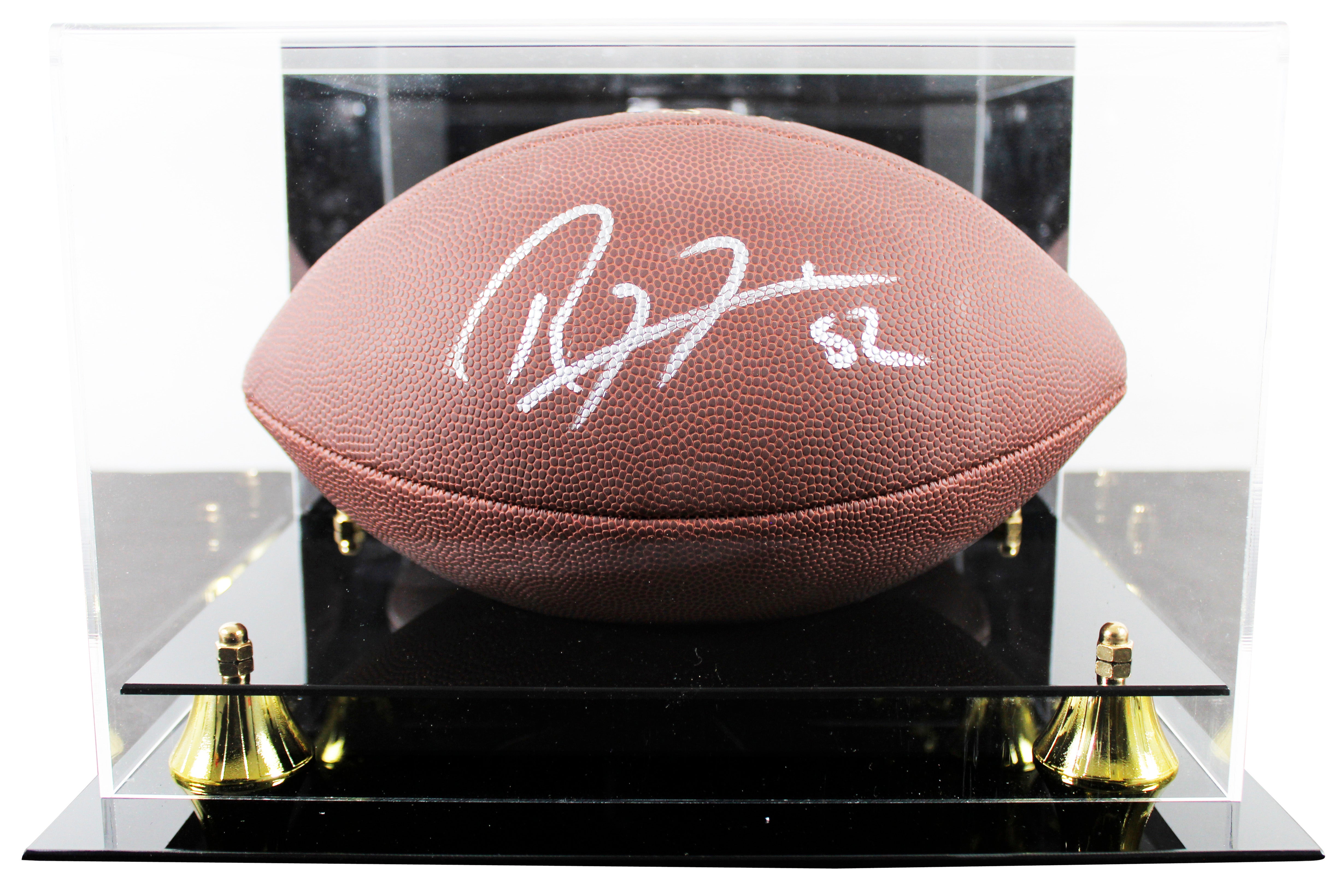 Ravens Ray Lewis Signed Wilson Replica Duke Football W/ Case BAS Witnessed