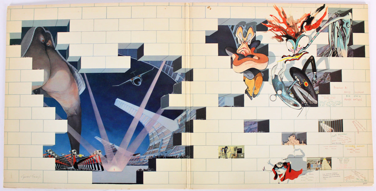 Roger Waters & David Gilmour Pink Floyd Signed The Wall Album Cover BAS #A00298