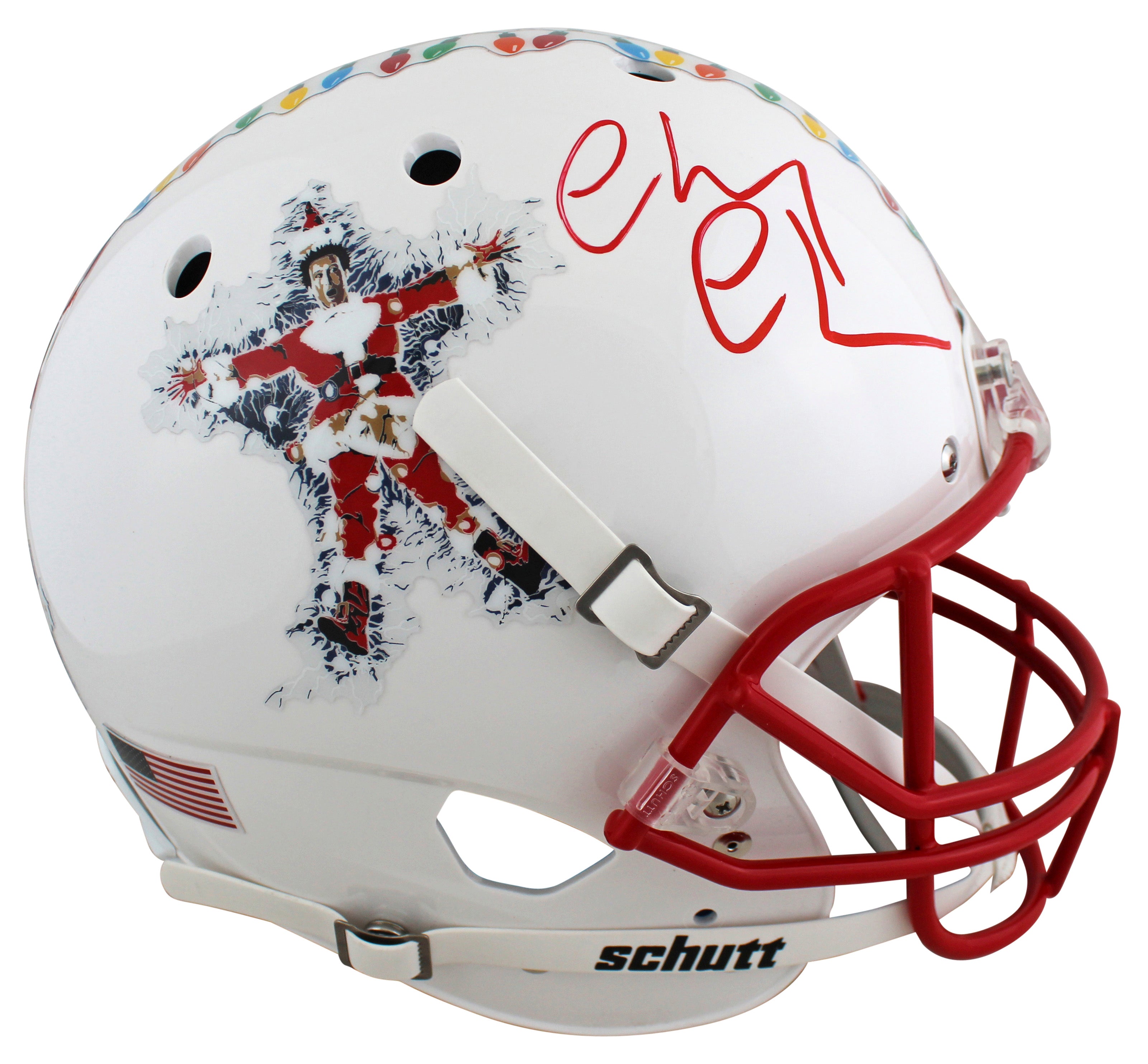 Chevy Chase Christmas Vacation Signed White Schutt Full Size Rep Helmet BAS Wit
