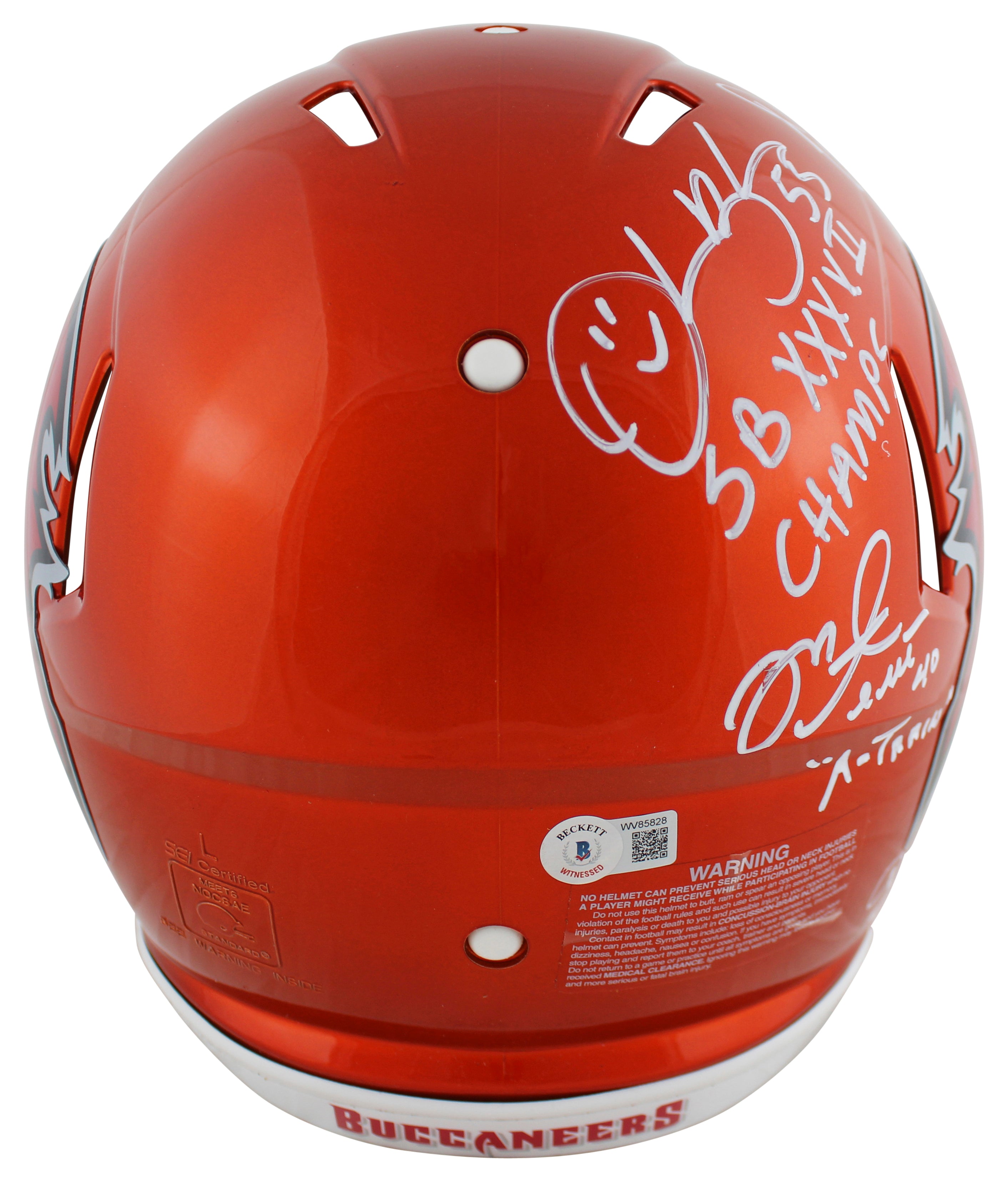 Bucs SB 37 Sapp, Brooks, Alstott +1 Signed Flash F/S Speed Proline Helmet BAS W