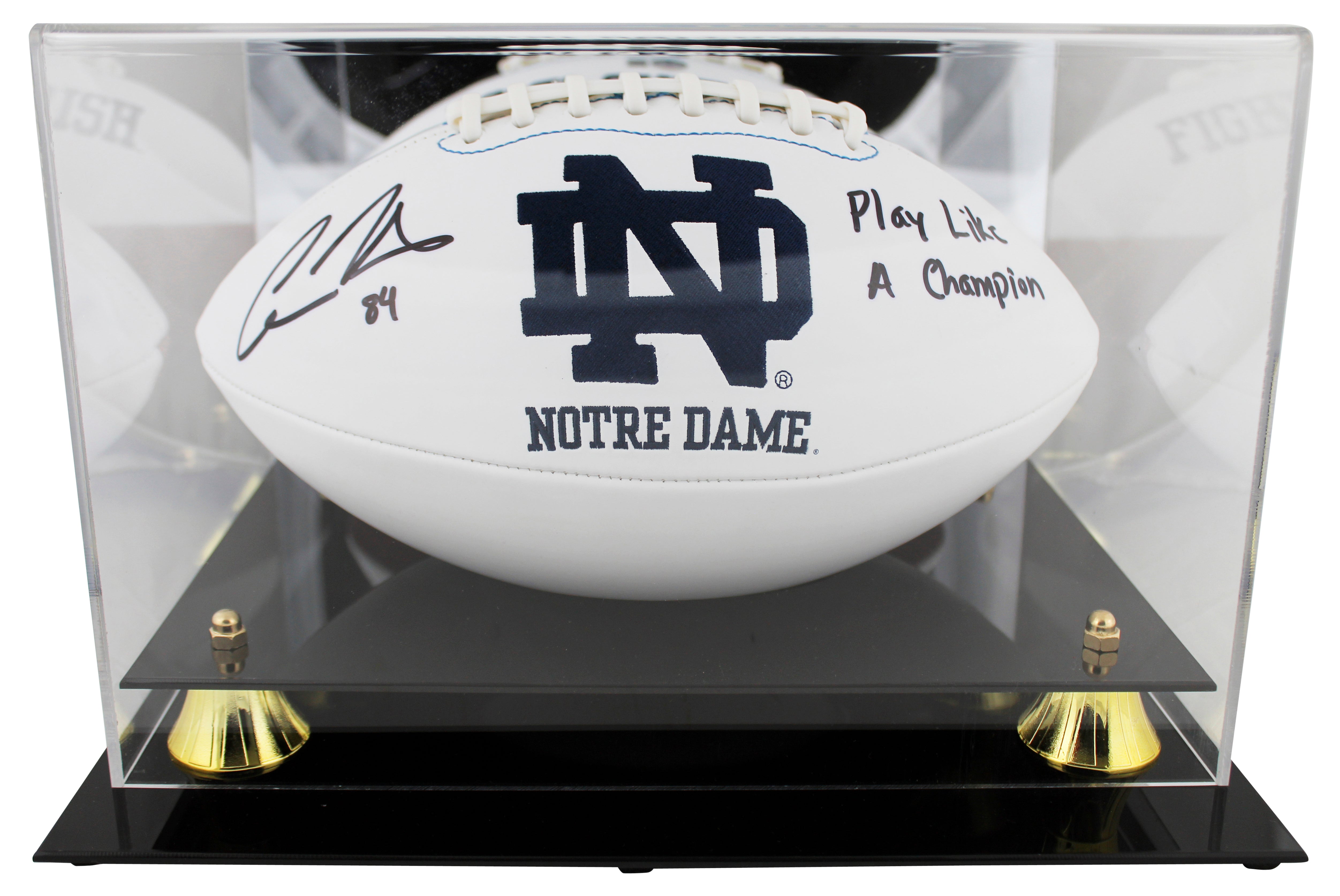 Notre Dame Cole Kmet "PLAC" Signed White Panel Football W/ Case BAS Witnessed