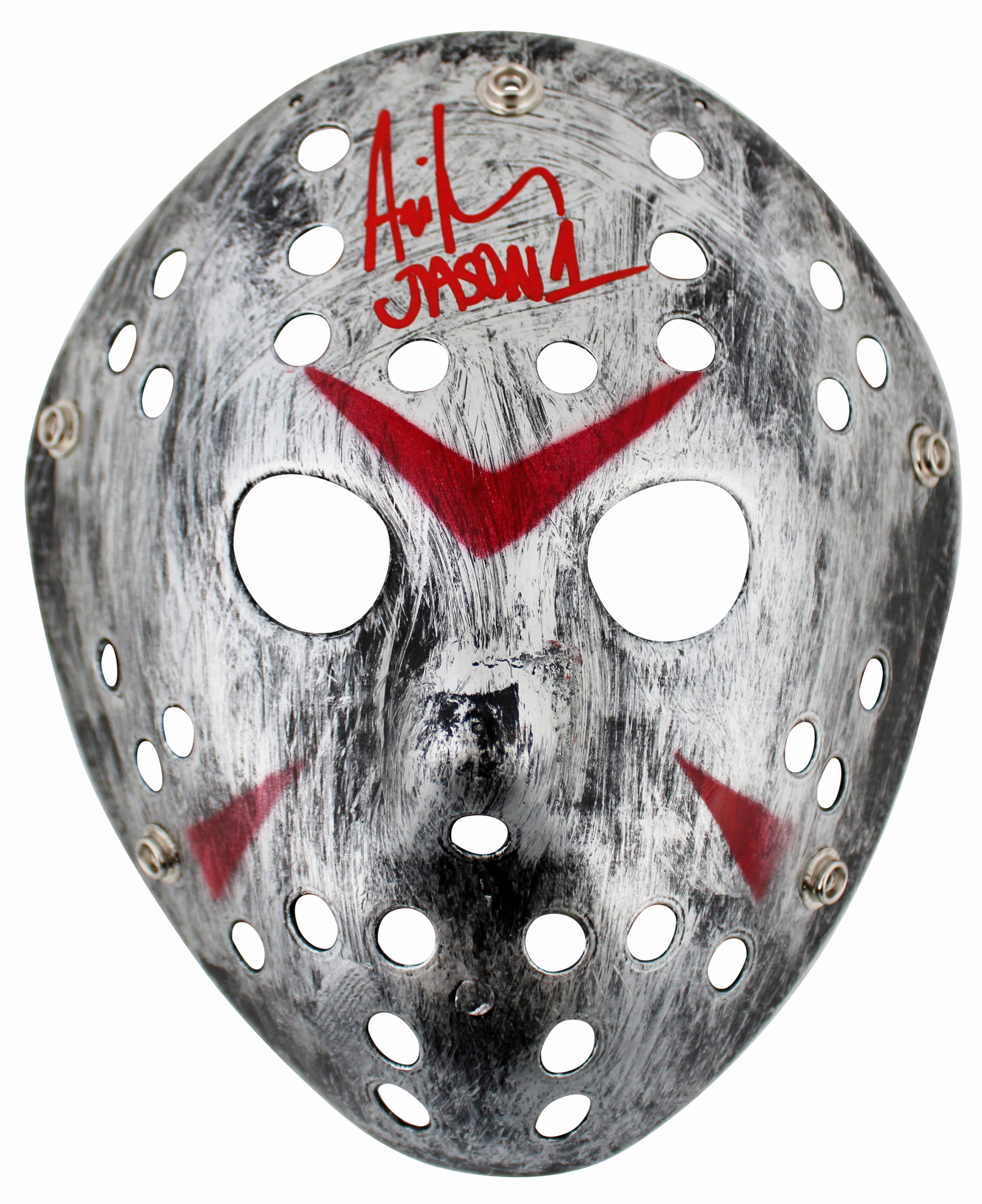Ari Lehman Friday The 13th "Jason 1" Signed Silver Mask w/ Red Sig BAS Witnessed