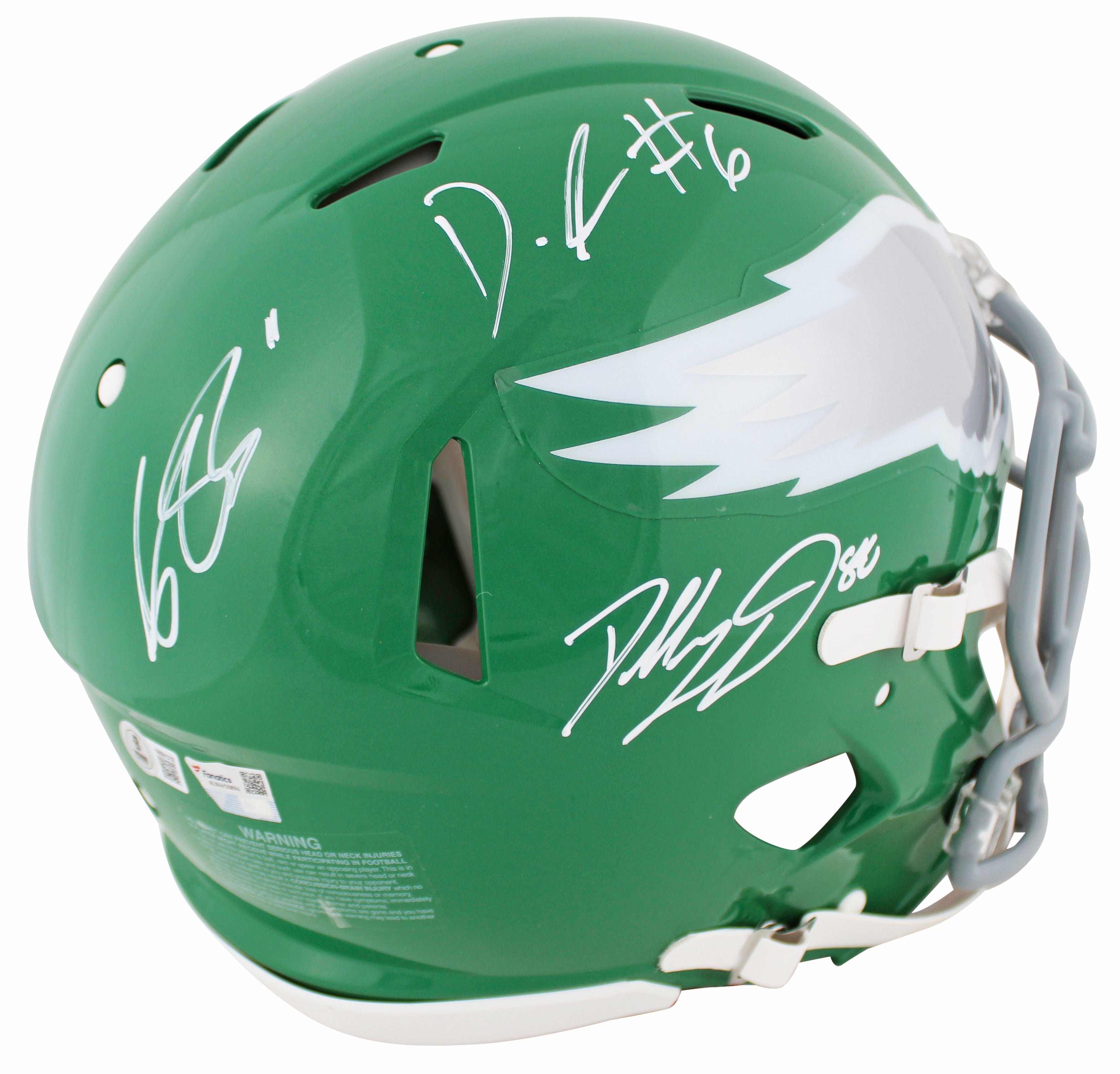 Eagles (3) Brown, Goedert & Smith Signed 2023 Alt F/S Speed Proline Helmet BAS W