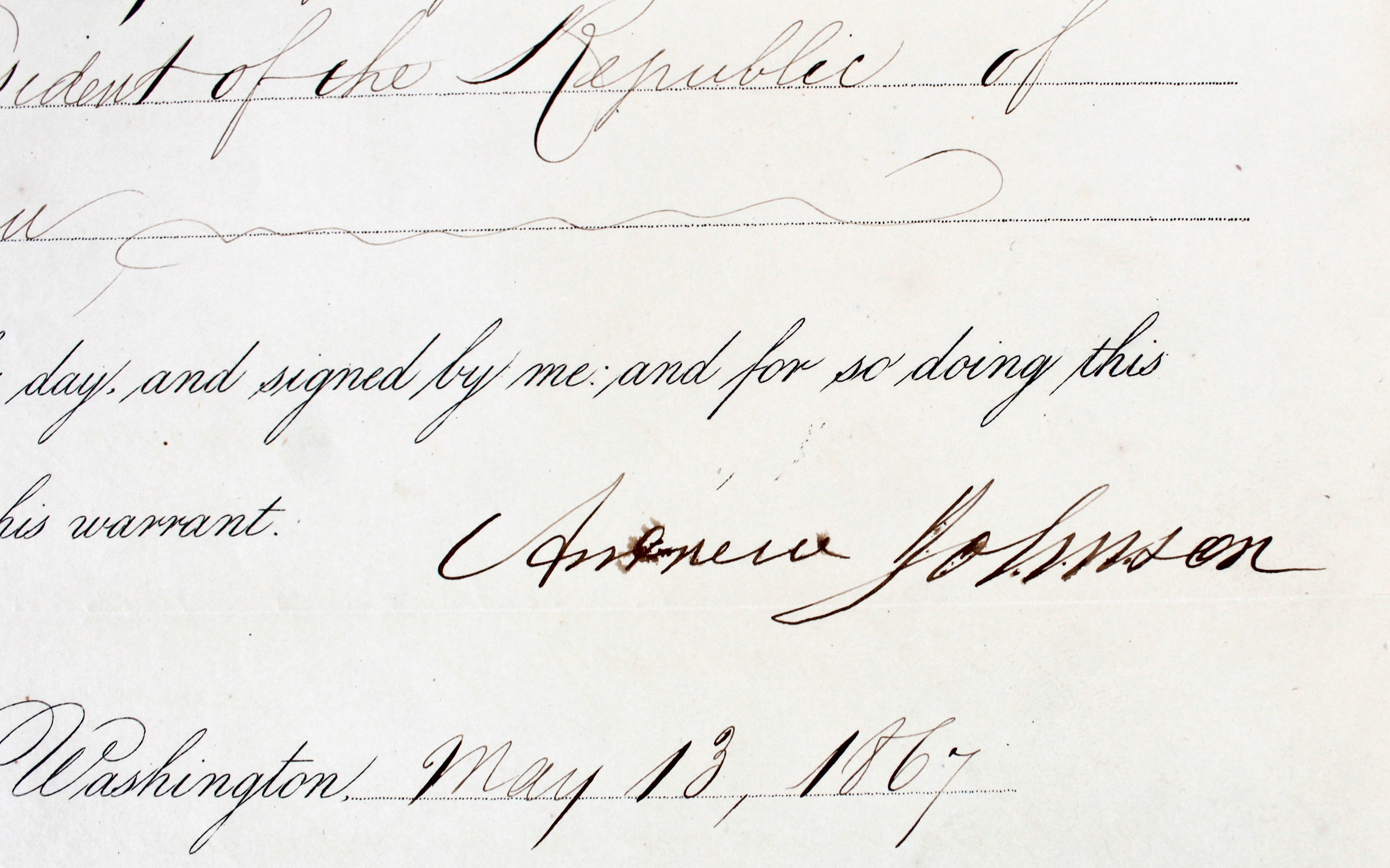 Andrew Johnson Authentic Signed 8.5x11 1867 Document Autographed BAS #AD64138