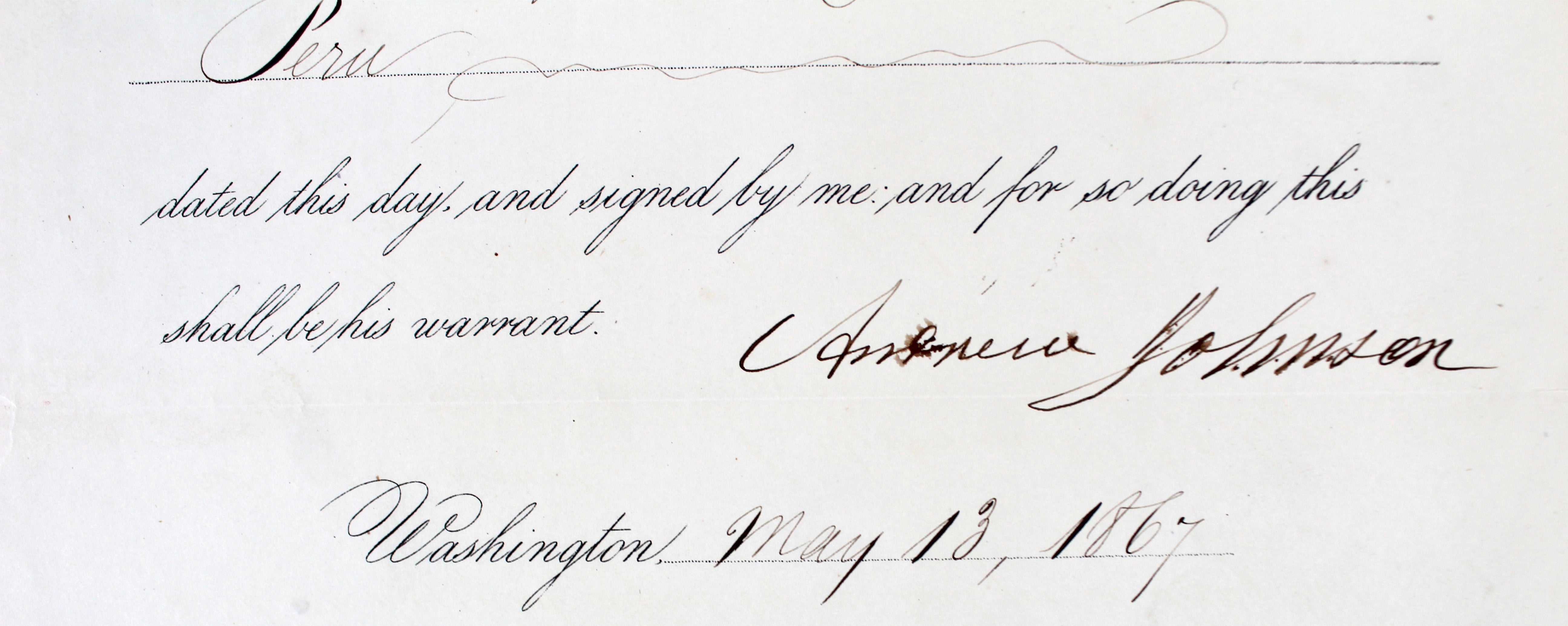 Andrew Johnson Authentic Signed 8.5x11 1867 Document Autographed BAS #AD64138