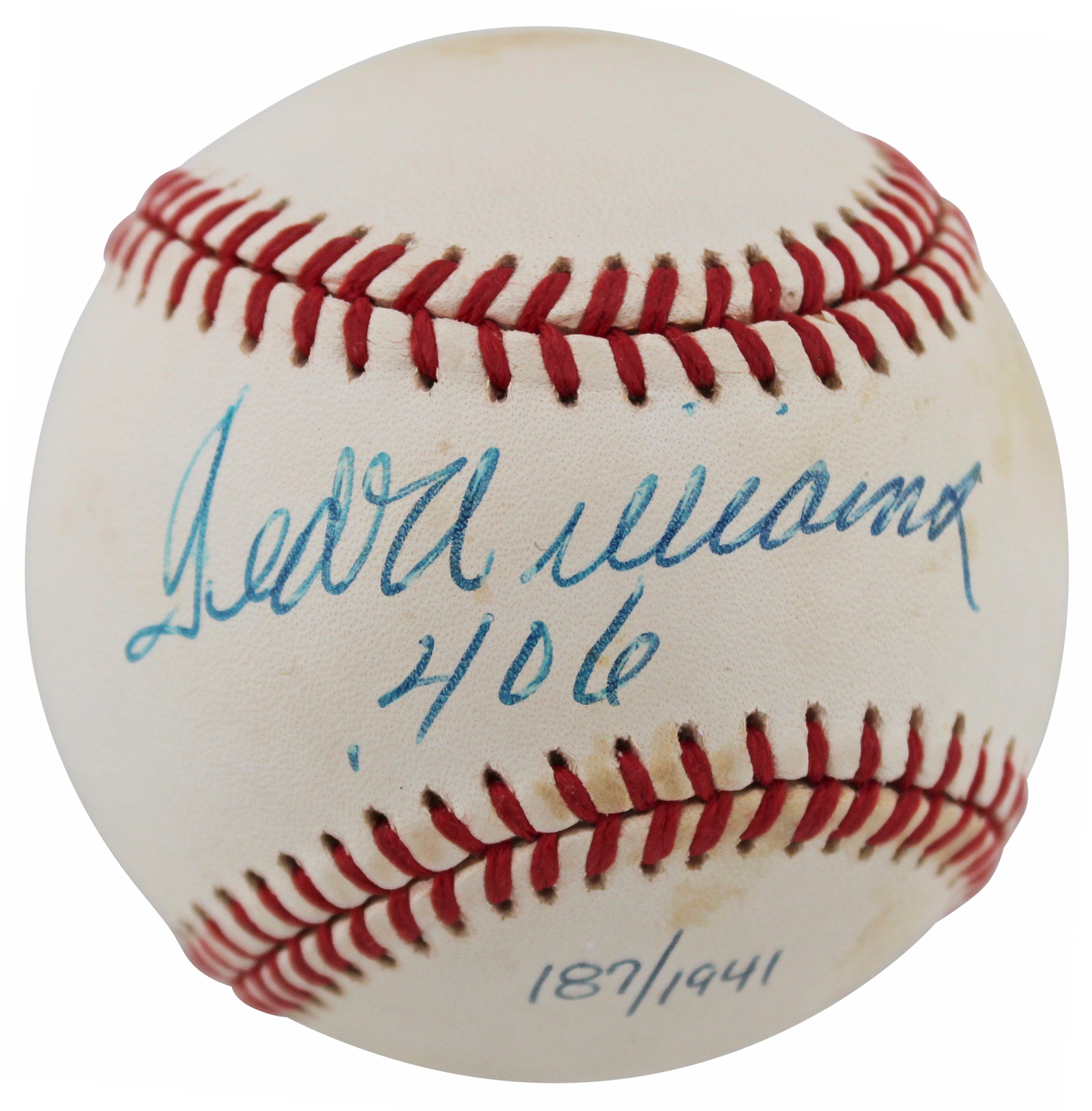 Red Sox Ted Williams ".406" Signed Oal Baseball LE #187/1941 BAS #AD64146