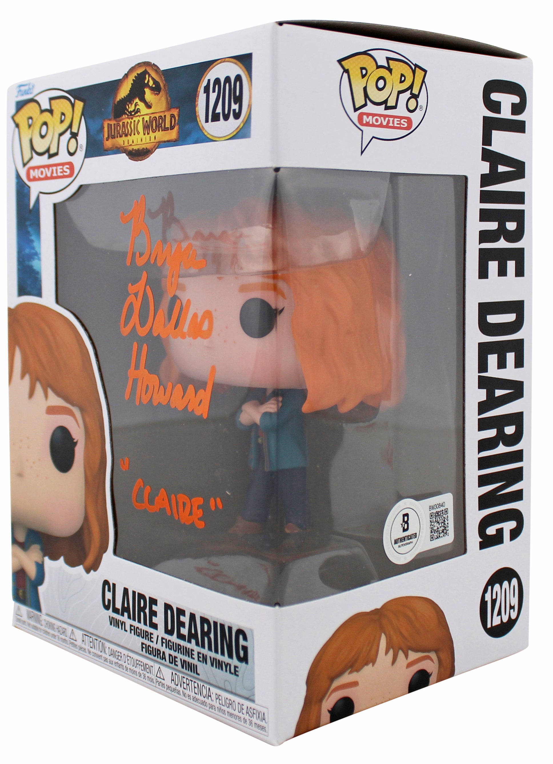 Bryce Dallas Howard "Claire" Jurassic World Signed Funko Pop Vinyl Figure BAS 1