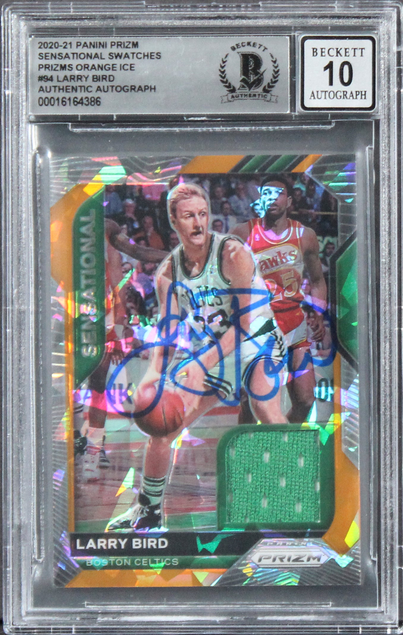 Celtics Larry Bird Signed 2020 Panini Prizm OI #94 Card Auto 10! BAS Slabbed