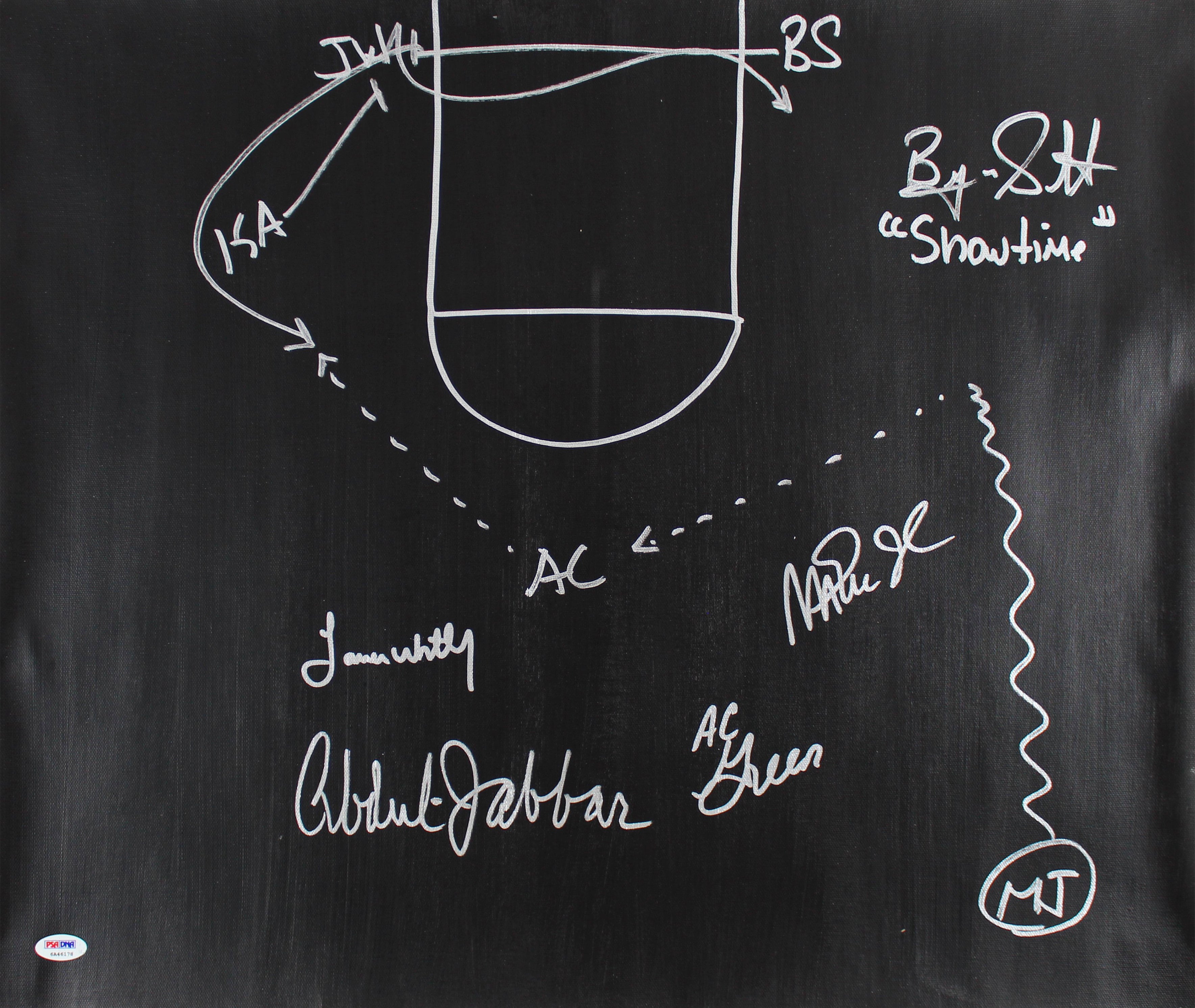 Showtime Lakers (5) Signed 20x24 Canvas W/ Hand Drawn 'Sideline Play' PSA ITP