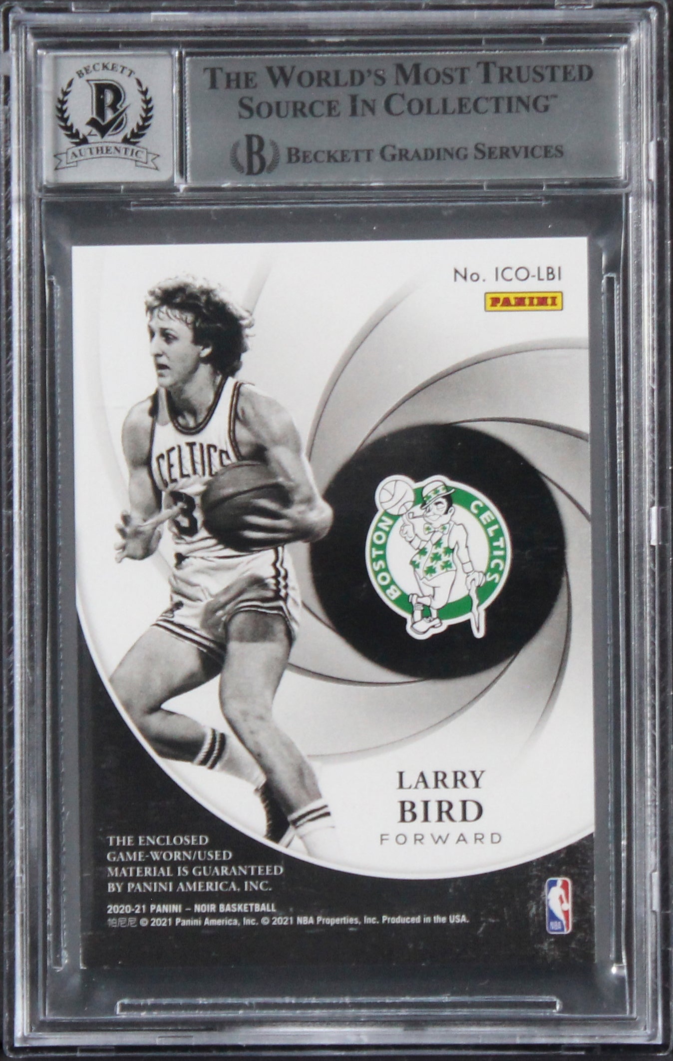 Celtics Larry Bird Signed 2020 Panini Noir #1 #89/99 Card Auto 10! BAS Slabbed