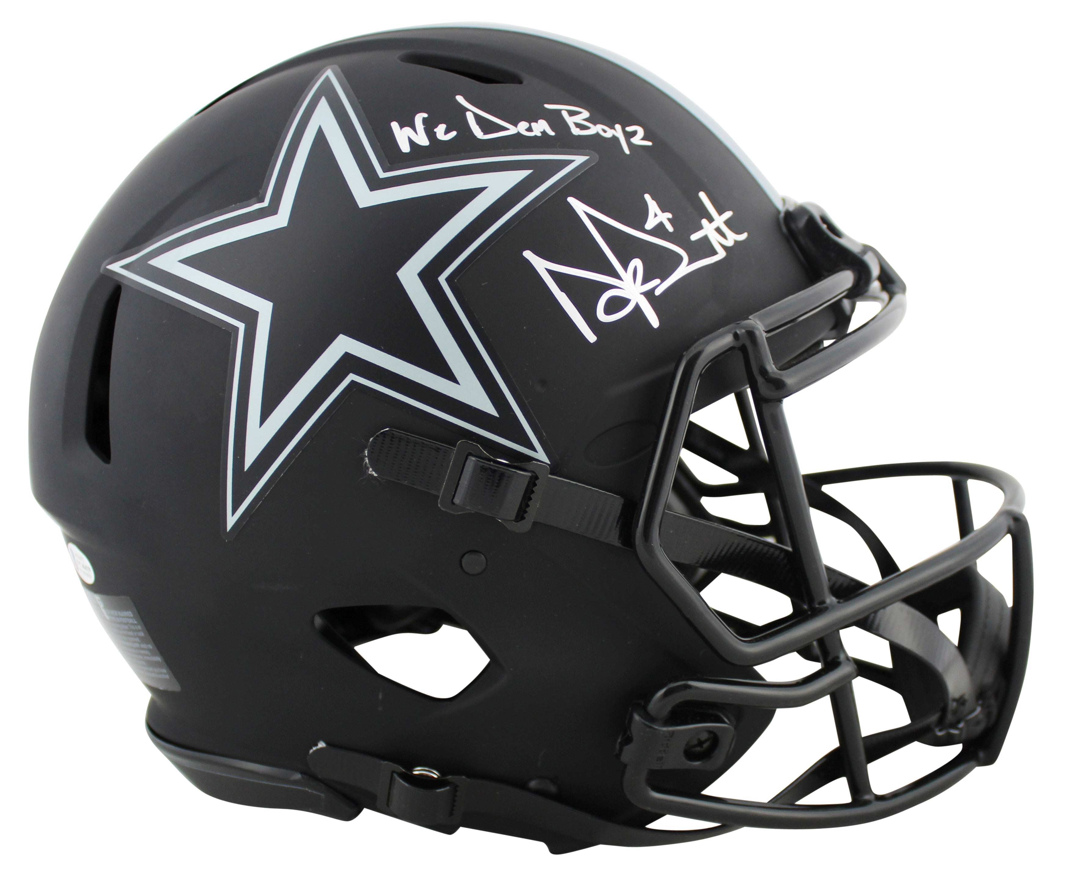 Cowboys Dak Prescott "We Dem Boys" Signed Eclipse Proline F/S Speed Helmet BAS