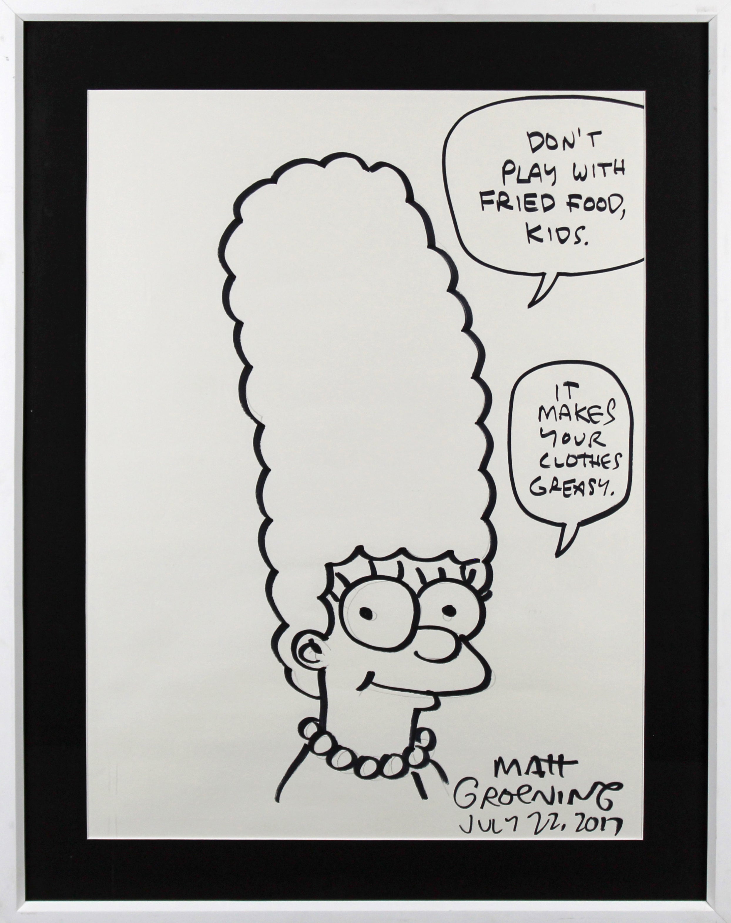 Matt Groening The Simpsons Signed & Framed 18x22 Marge Simpson Sketch BAS LOA