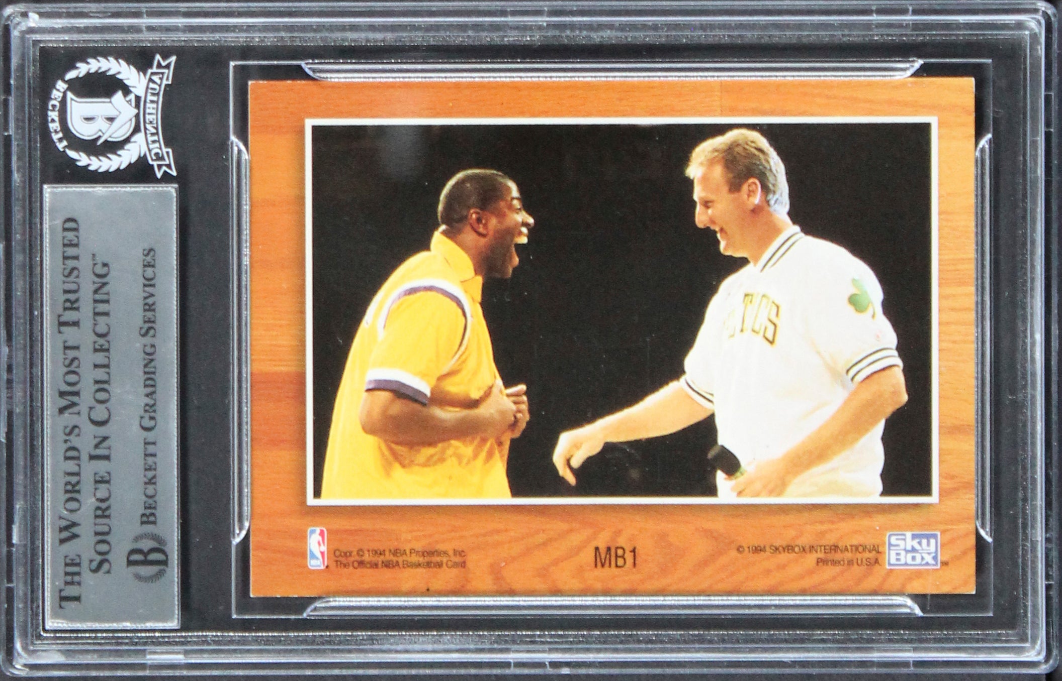 Larry Bird & Magic Johnson Signed 1993 Hoops Gold #MB1 Card BAS Slabbed