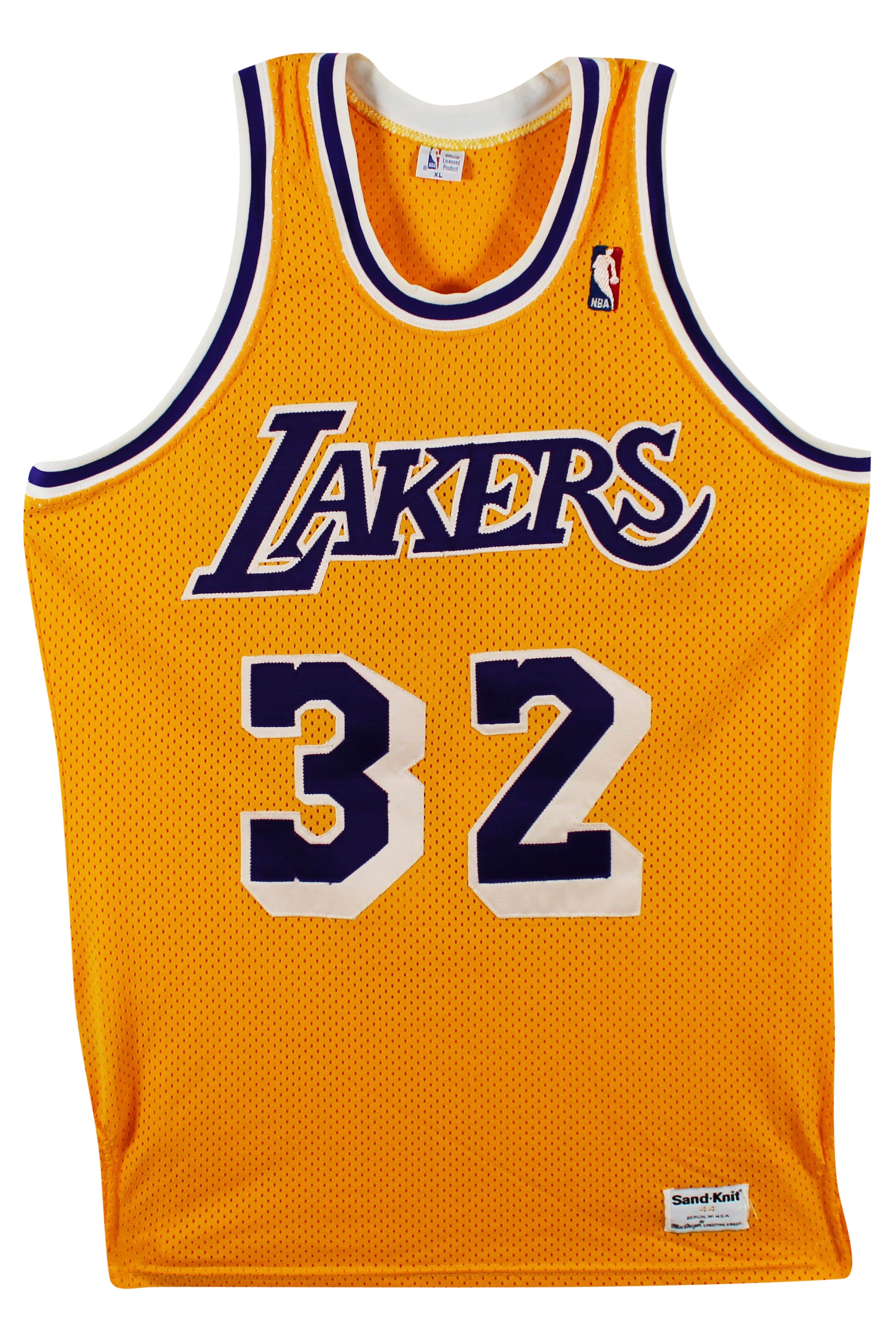 Lakers Magic Johnson "HOF 02" Signed Yellow MacGregor Sand-Knit Jersey BAS Wit 6