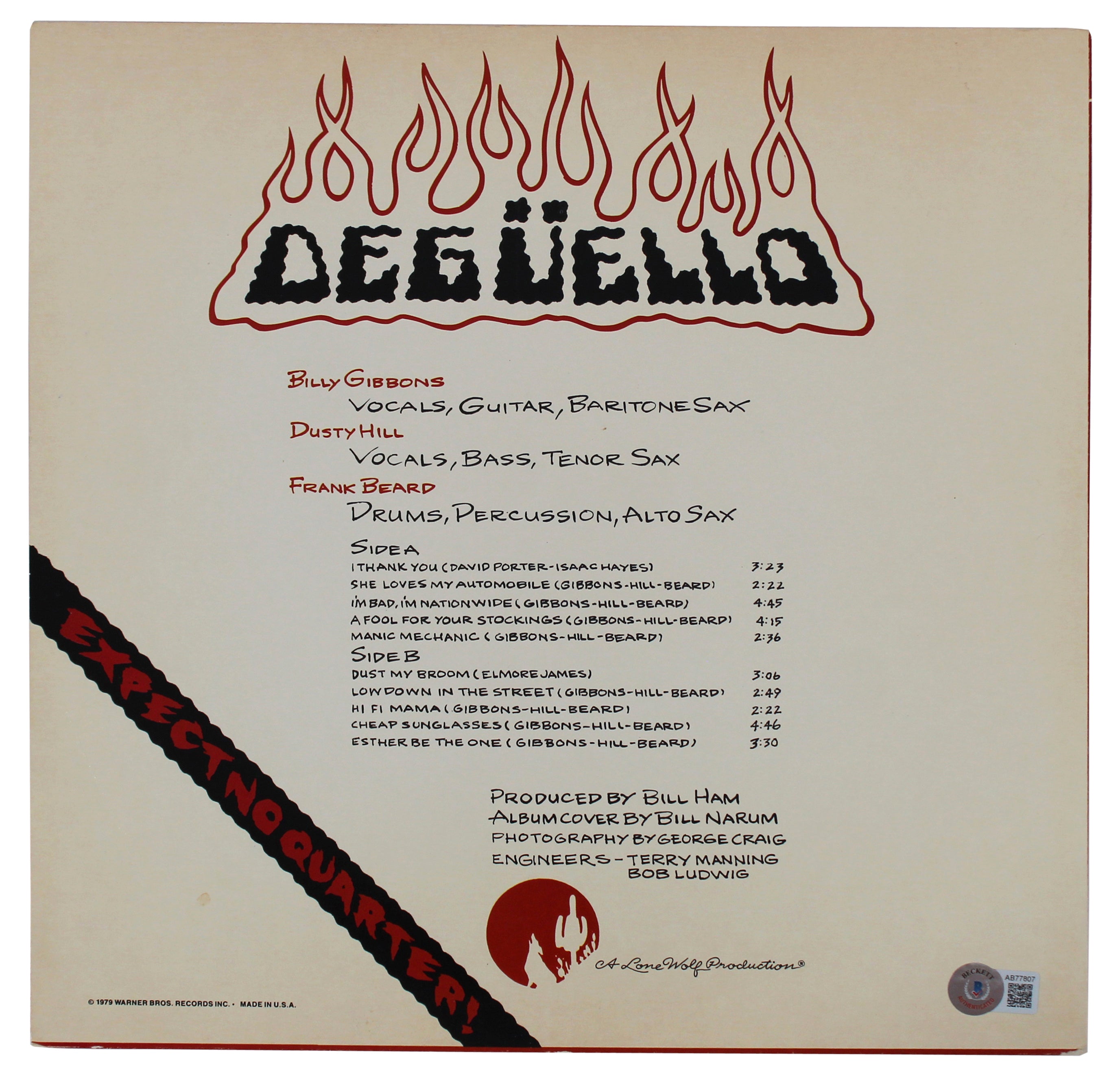 Dusty Hill & Billy Gibbons ZZ Top Authentic Signed Album Cover BAS #AB77807