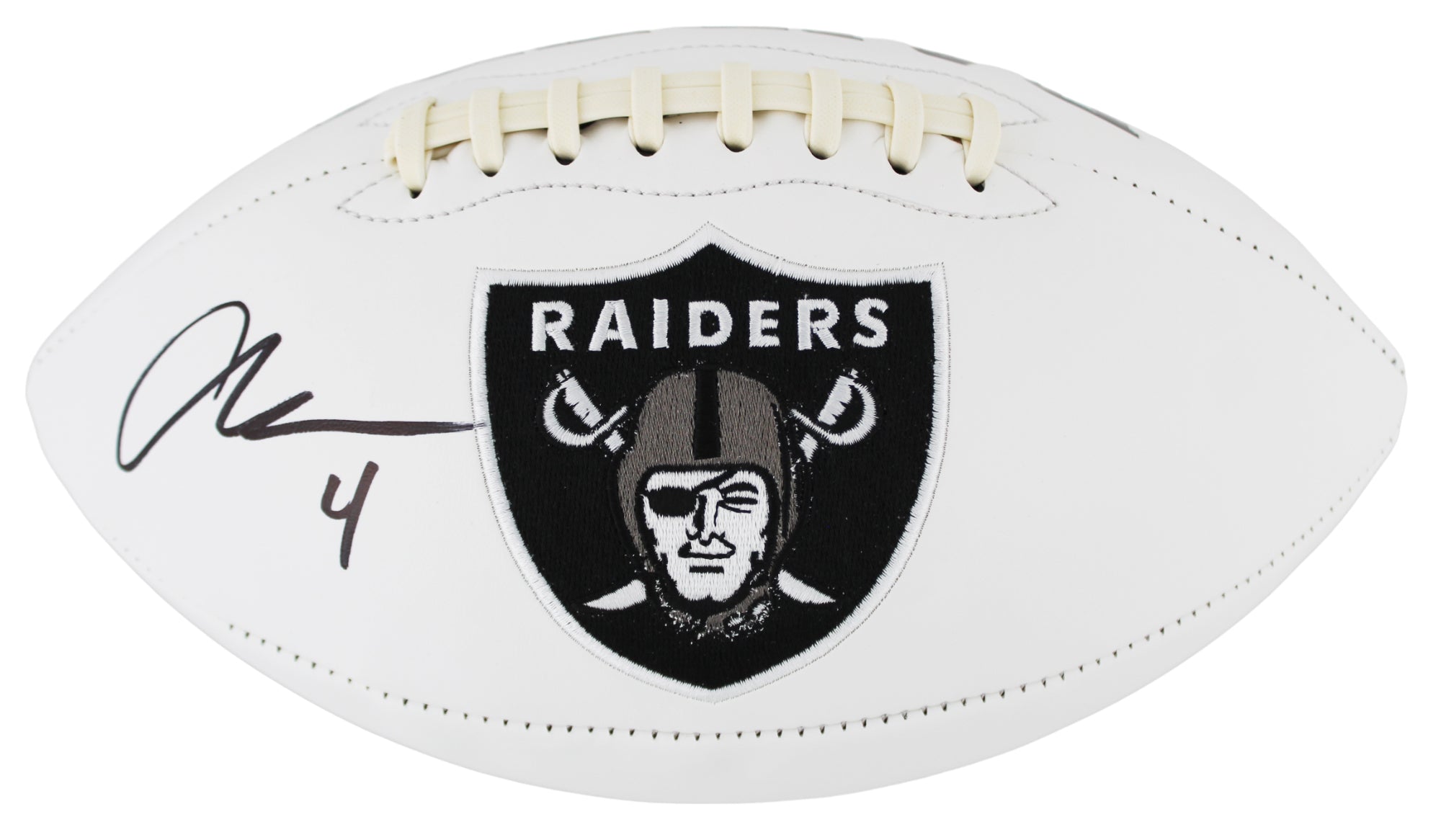 Raiders Aidan O'Connell Signed White Panel Logo Football W/ Case BAS Witnessed