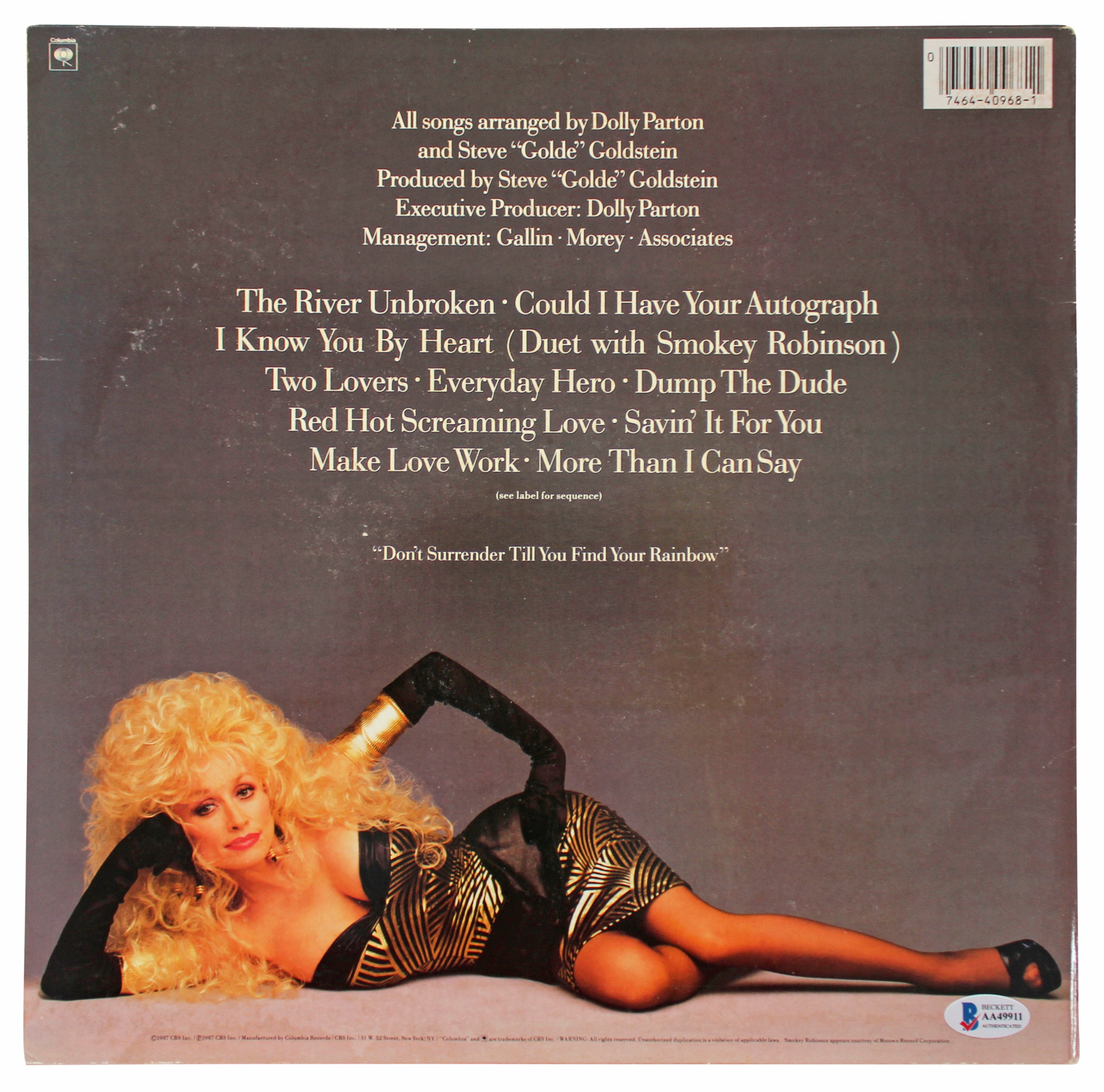 Dolly Parton "Love" Authentic Signed Rainbow Album Cover BAS #AA49911