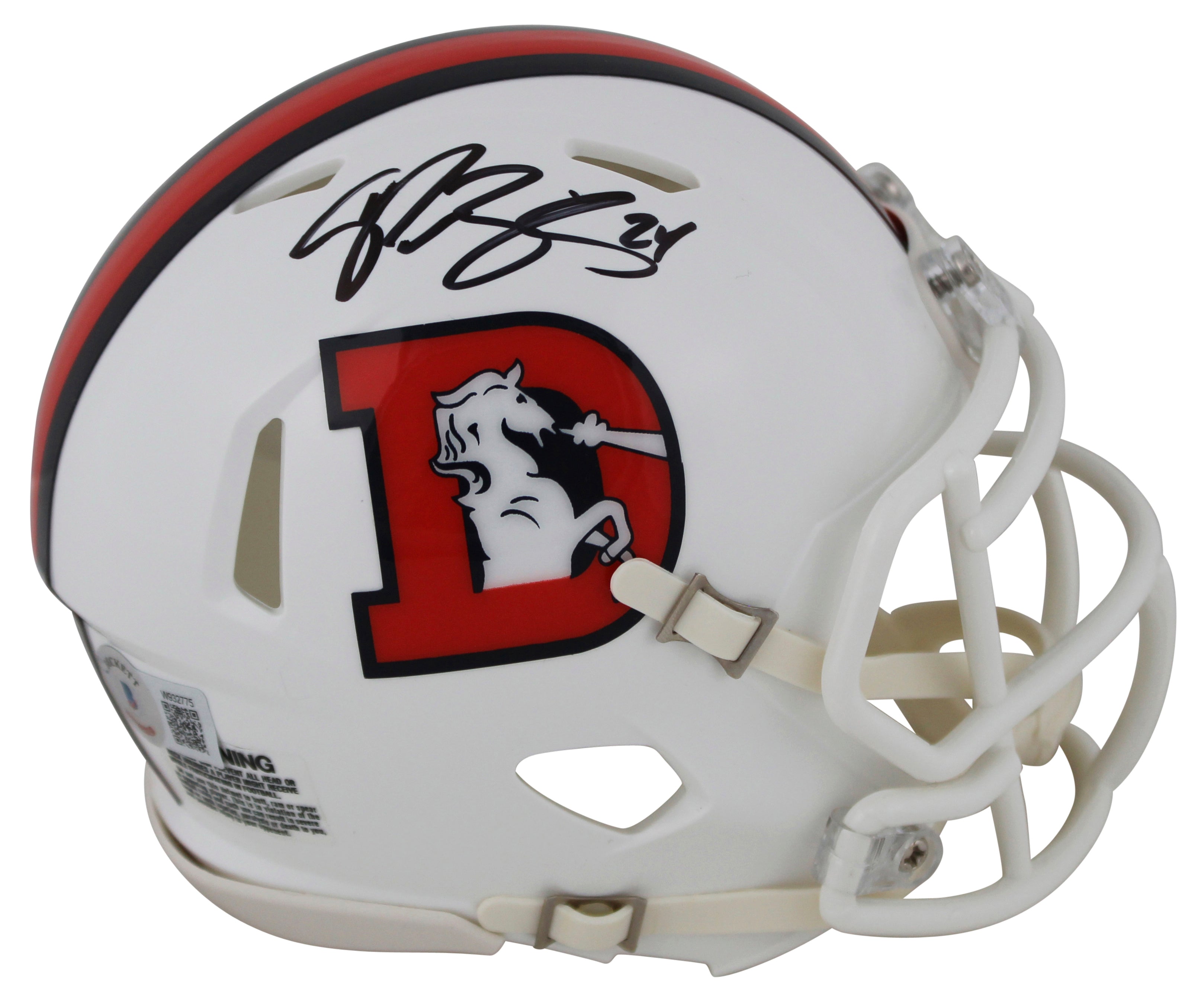 Broncos Champ Bailey Signed 2023 Alt White Speed Mini Helmet BAS Witnessed