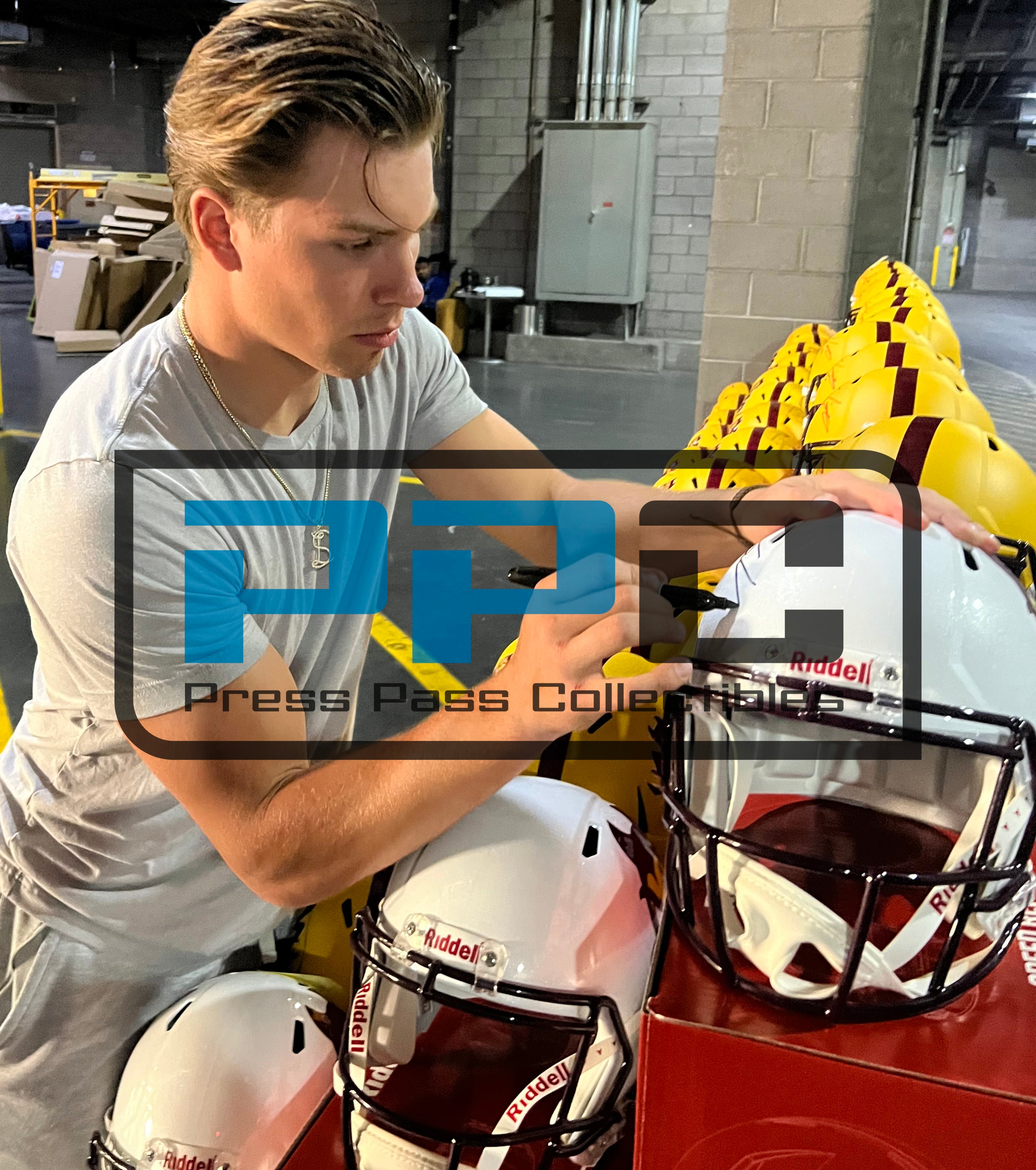 Arizona State Sam Leavitt Signed White Alt Full Size Speed Rep Helmet BAS Wit