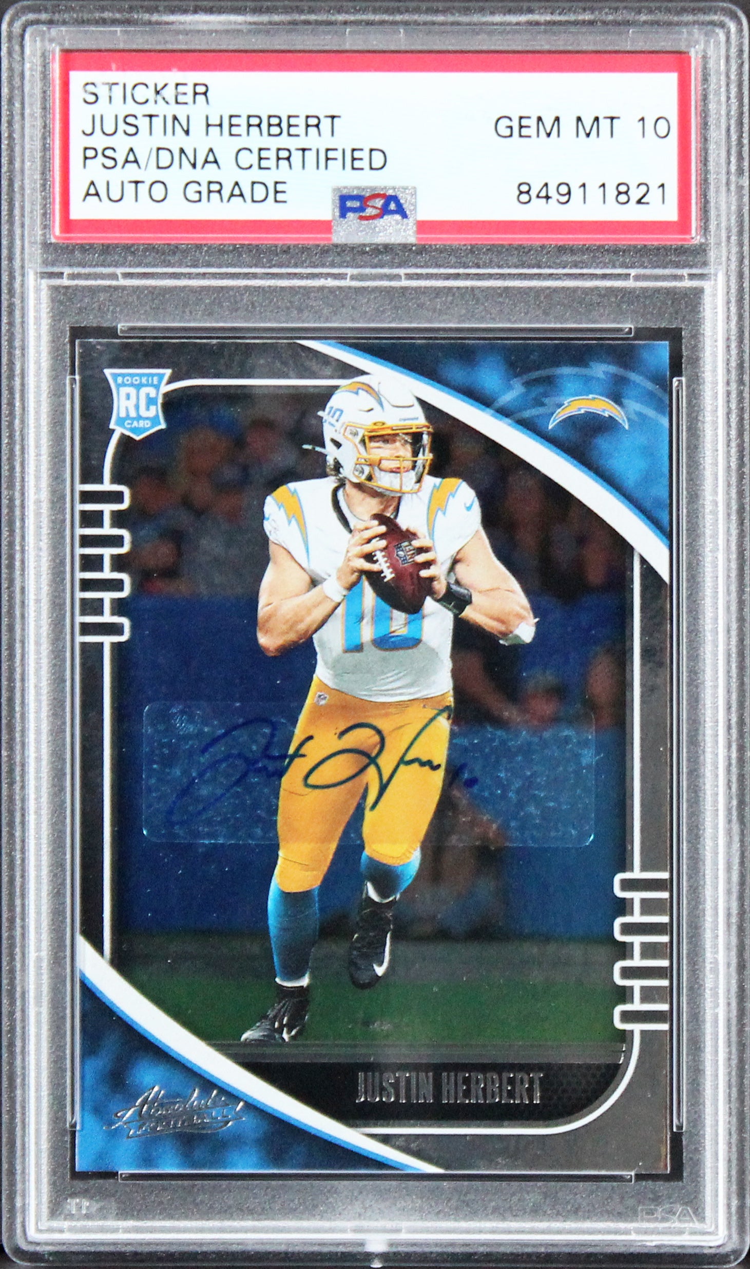 Justin Herbert Signed 2020 Panini Absolute #167 Rookie Card Auto 10! PSA Slabbed