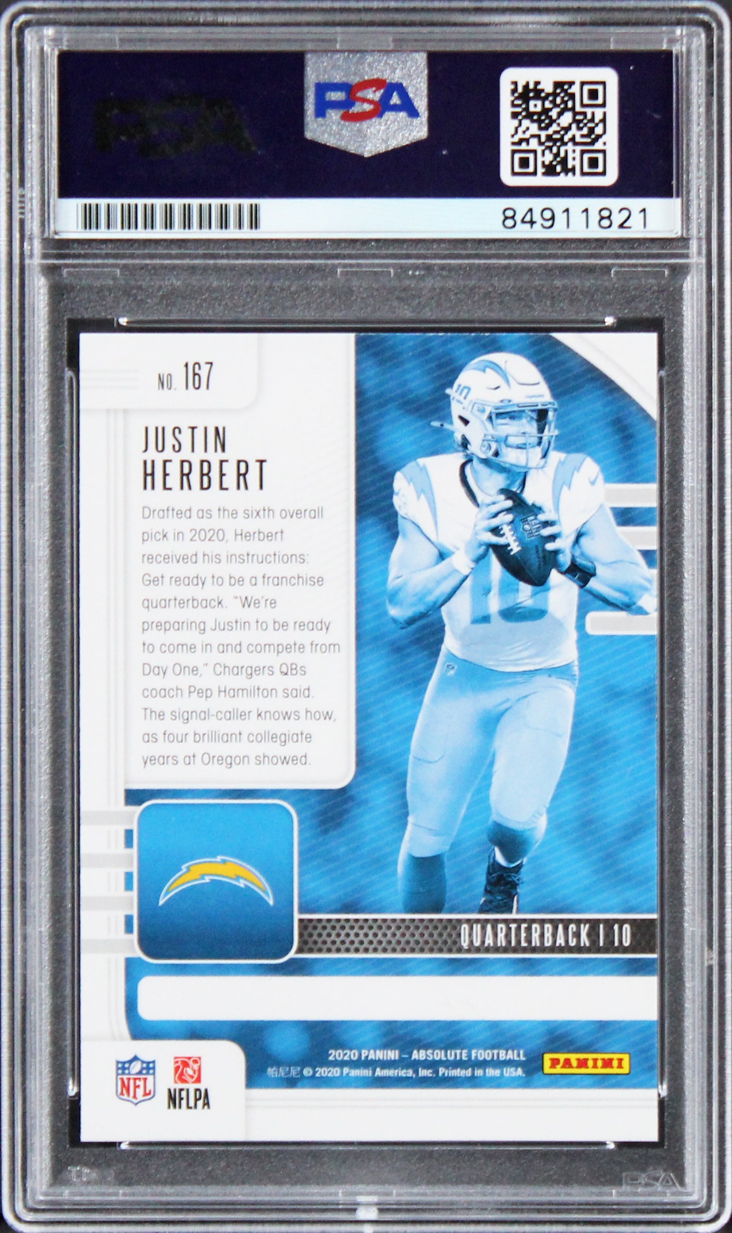 Justin Herbert Signed 2020 Panini Absolute #167 Rookie Card Auto 10! PSA Slabbed