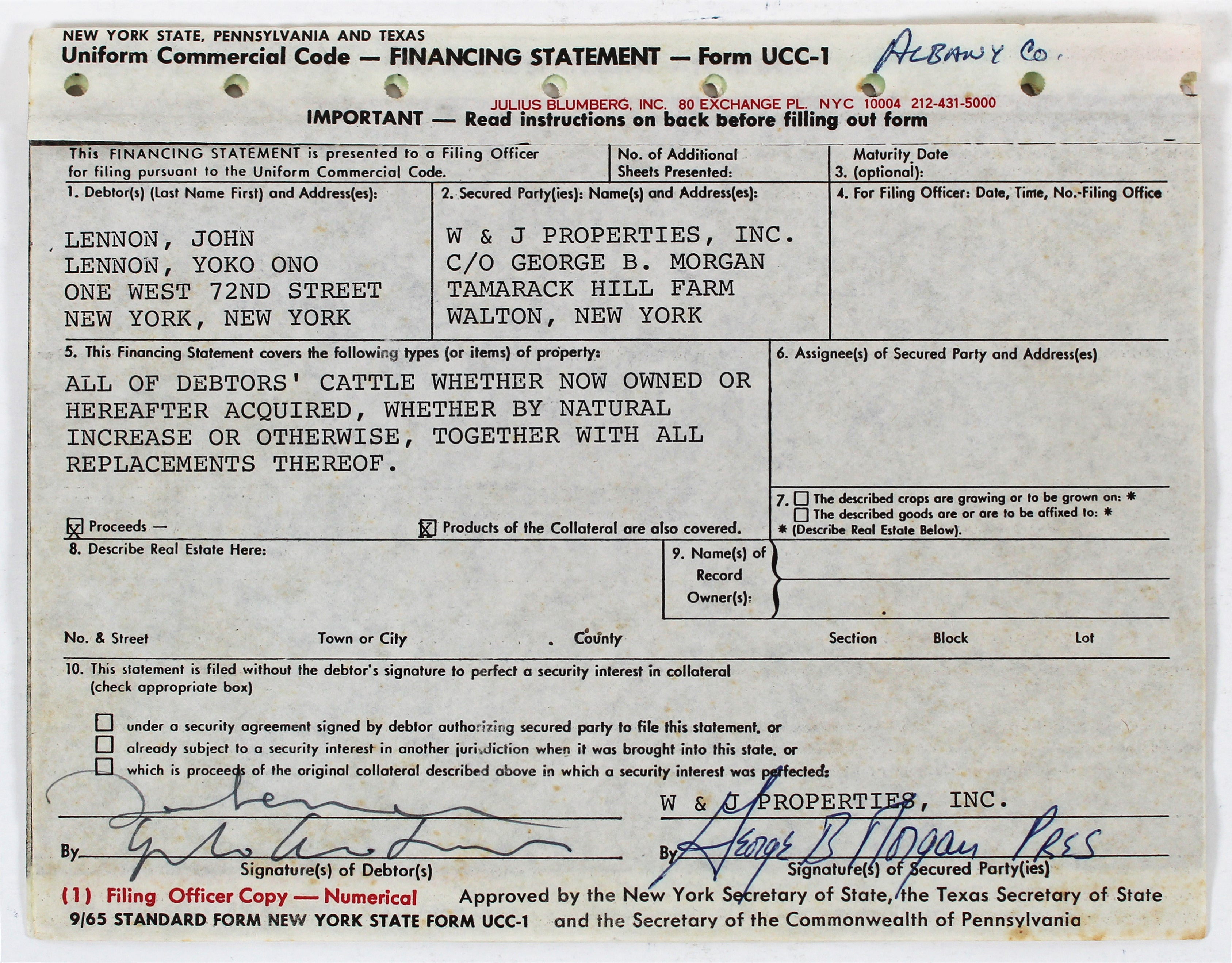 John Lennon & Yoko Ono Authentic Signed 5.75x7.25 Contract BAS #AC33417