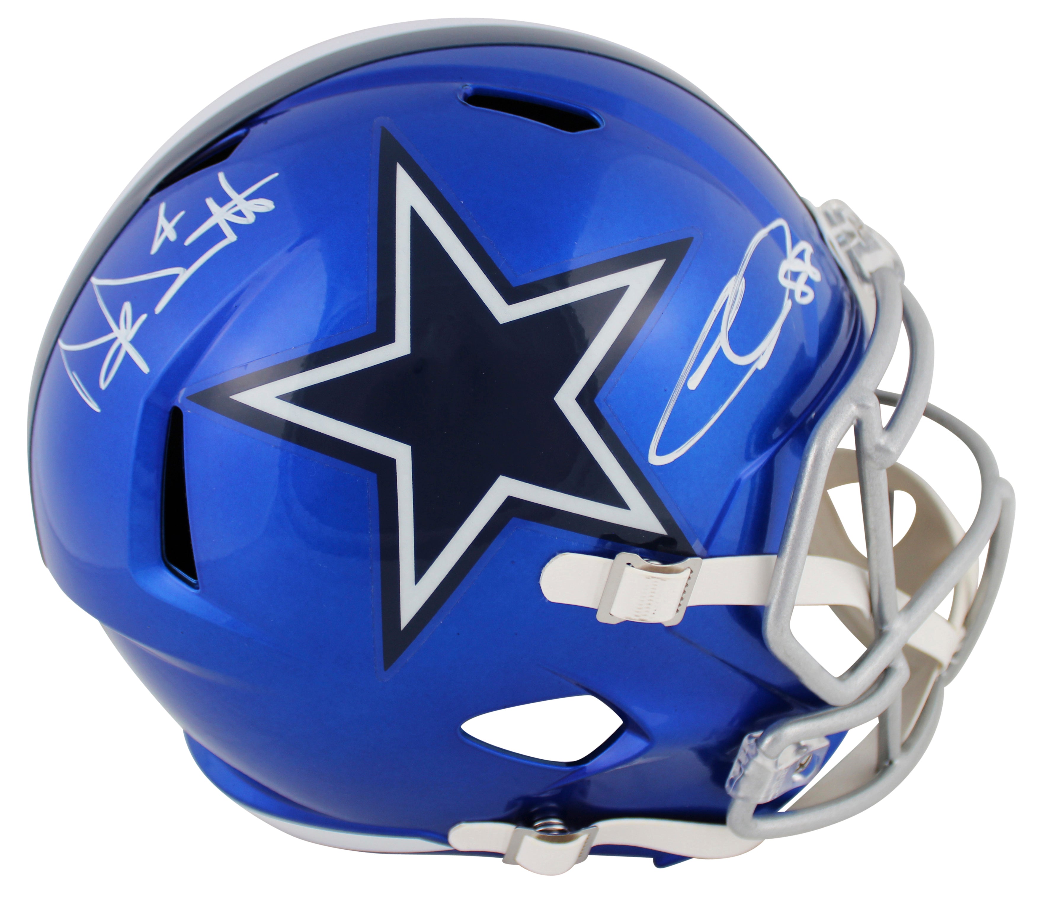 Cowboys Dak Prescott & CeeDee Lamb Signed Flash Full Size Speed Rep Helmet BAS W