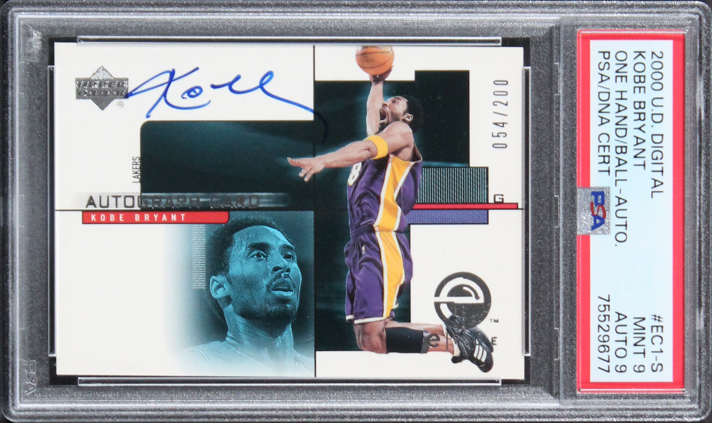 Kobe Bryant Signed 2000 UD Digital #EC1-S #54/200 Card 9, Auto 9 PSA/DNA Slabbed