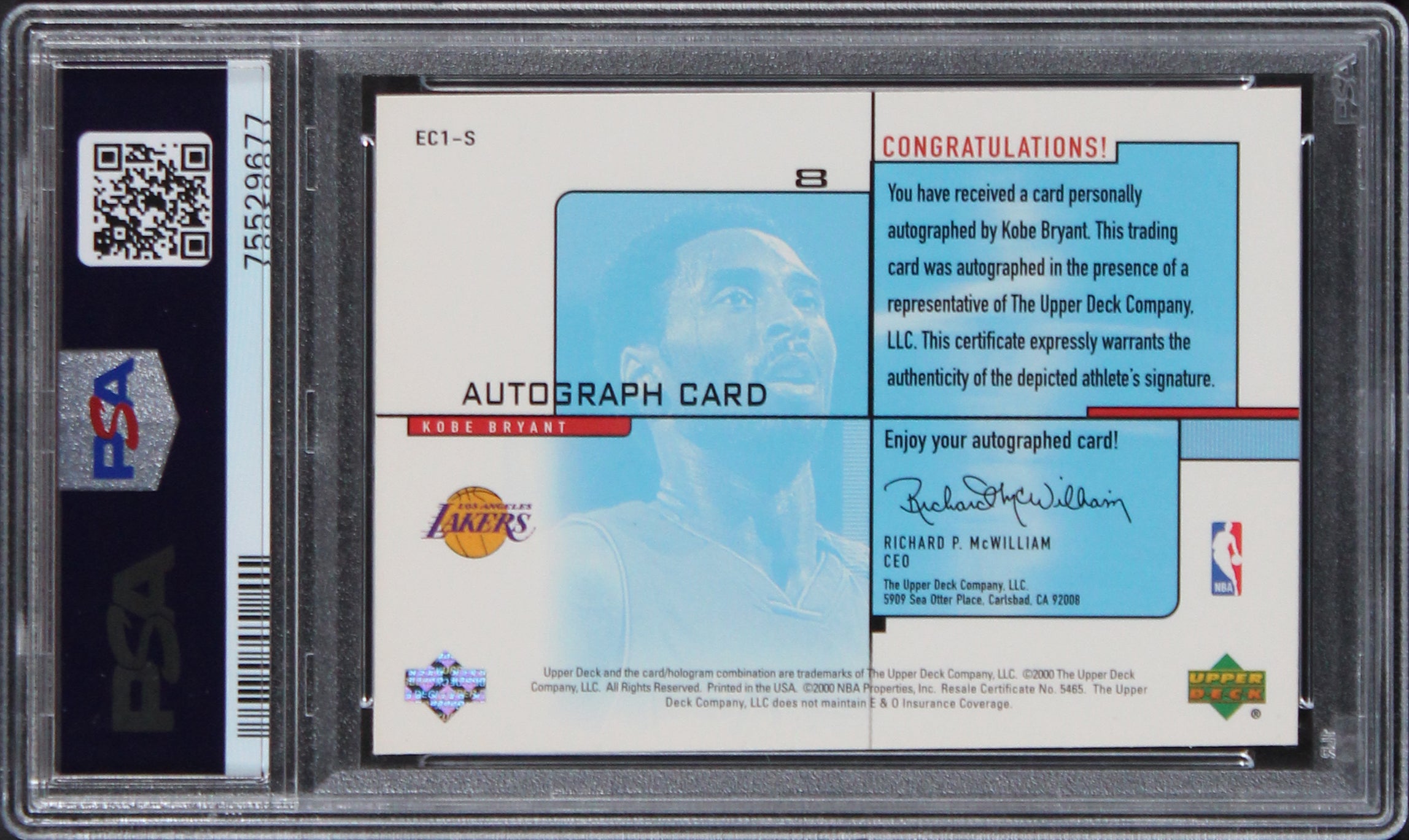 Kobe Bryant Signed 2000 UD Digital #EC1-S #54/200 Card 9, Auto 9 PSA/DNA Slabbed
